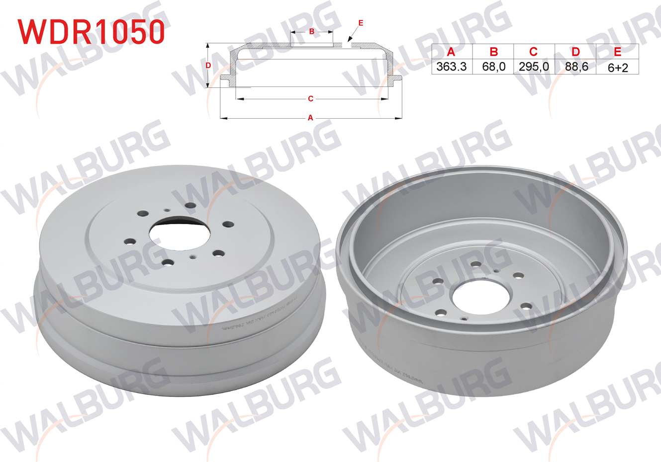 WALBURG 0 986 477 215 | FREN KAMPANASI ARKA 6 DELIK 363,3X68X295X88,6 NISSAN NAVARA (D40) 2.5 DCI 2005-2015