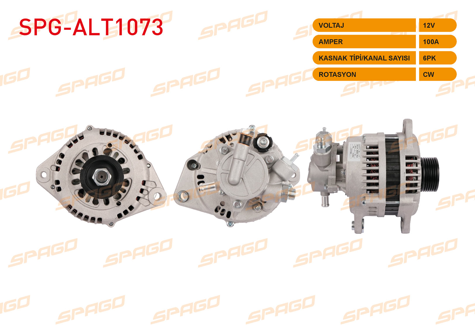 SPAGO 21830N | ALTERNATOR 12V 100A 6PK (ALT110) ASTRA G 00-08 - CORSA 00-09 - COMBO 01-05 (1.7 CDTI ARACLAR ICIN)