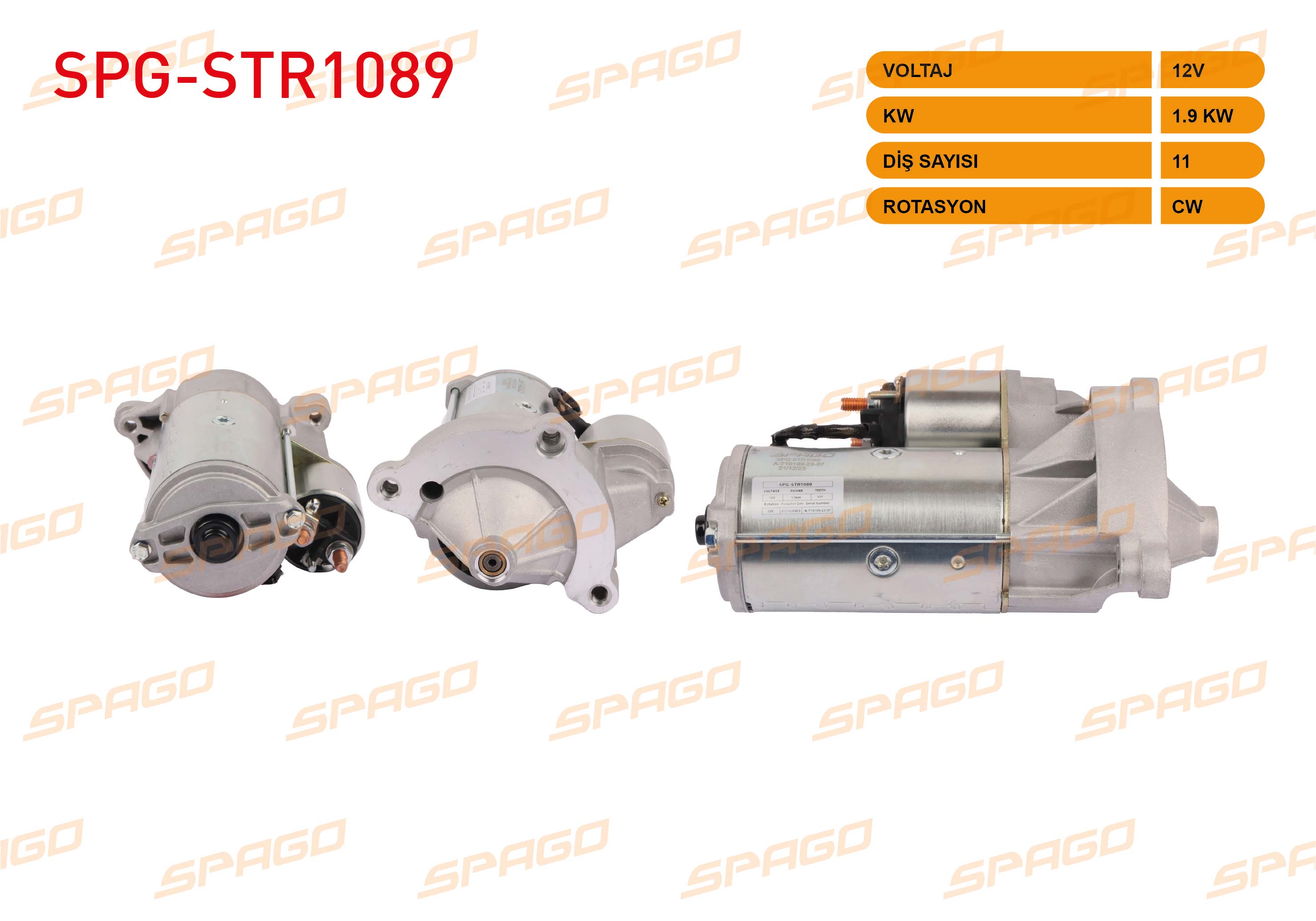 SPAGO 33016N | MARS MOTORU 12V 1.9KW 11 DIS CW (STR3452) BOXER EXPERT 307 407 508 / JUMPER JUMPY C4 C5 (2.0 2.2 HDI ARACLAR ICIN)