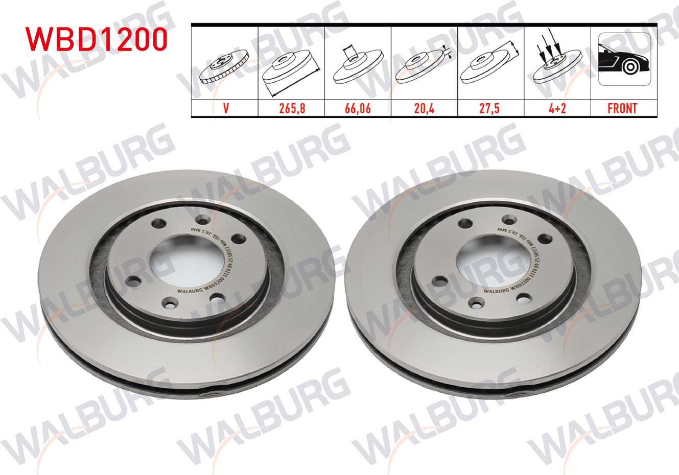 WALBURG 0 986 478 268 | FREN DISKI ON HAVALI 4 BJN 265,8X20,4X66,06X27,5 PARTNER 1.9 D-2.0 HDI 1996-2008/BERLINGO 1.6i -1.9 D 1996-2008/206 1.6 HDI-1.6i 16v-2.0i 1998-2006/XSARA 1.4-1.6 1997-2005/306 1.4i
