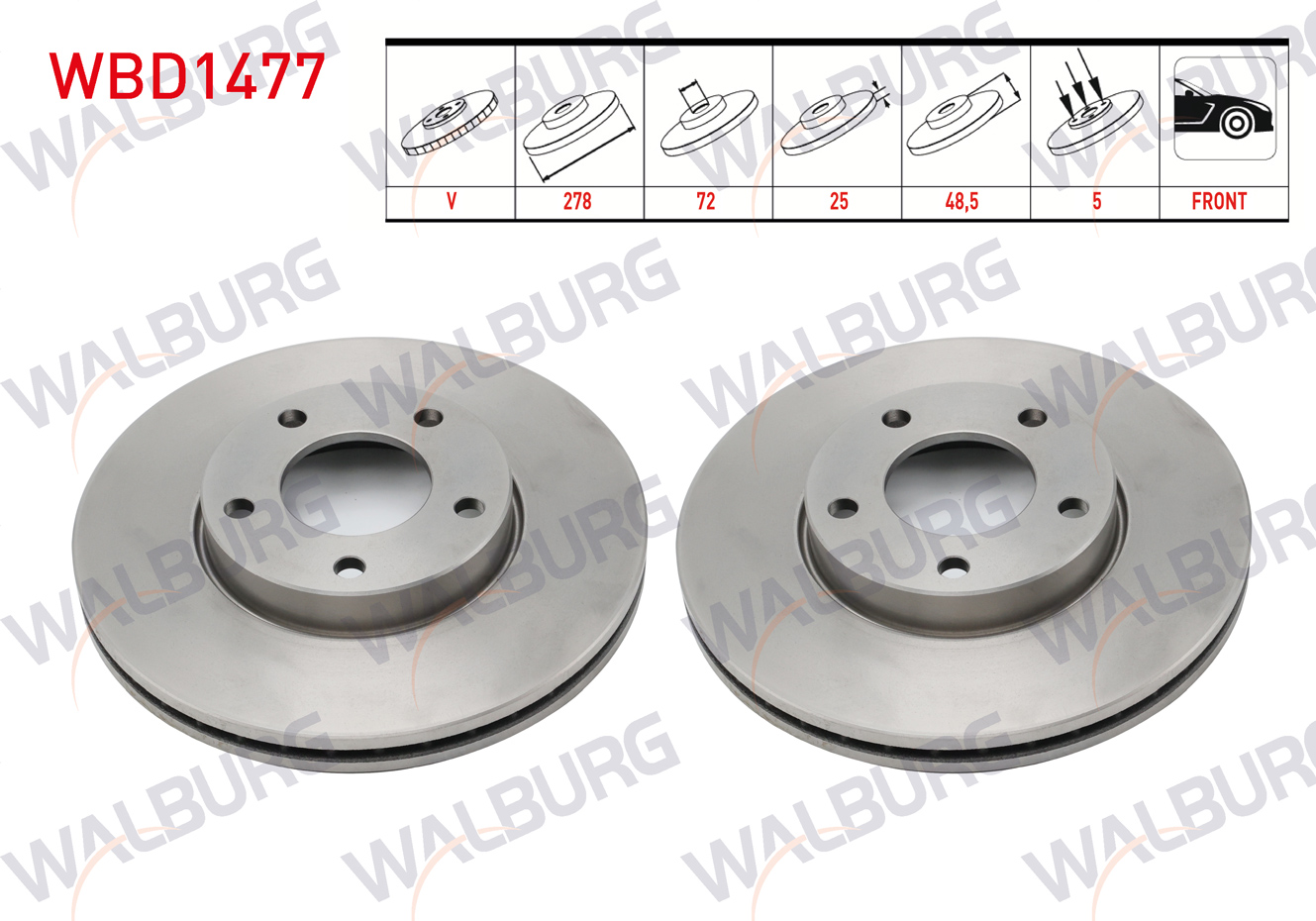 WALBURG 0 986 479 179 | FREN DISKI ON HAVALI 5 BJN 278X25X72X48,5 MAZDA 3 (BL) 1.6 2003-2009