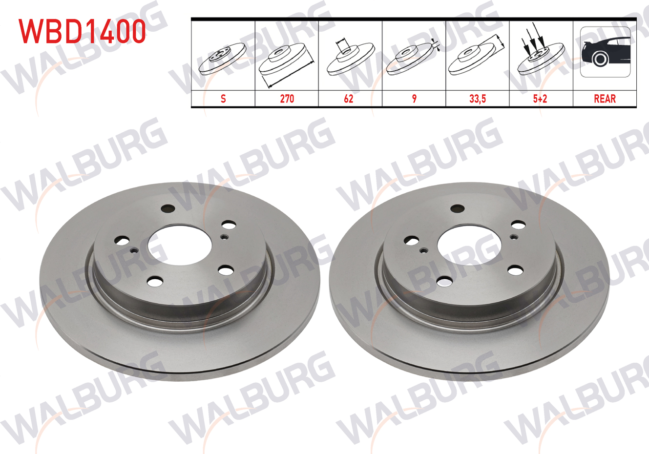 WALBURG BG5129C | FREN DISKI ARKA DUZ 5 BJN 270X9X62,1X33,6 TOYOTA COROLLA 1.8 HYBRID 2019-