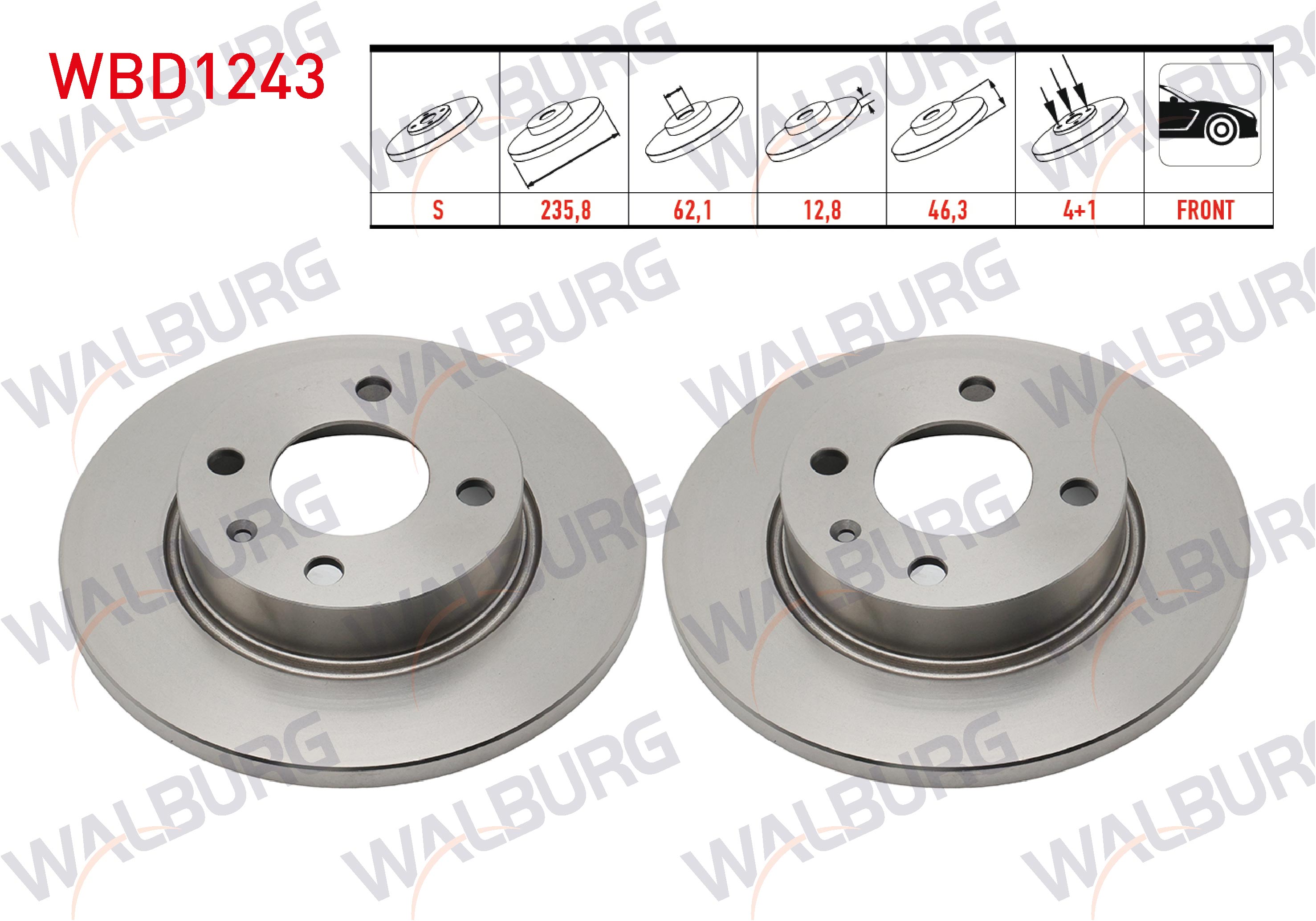 WALBURG  | FREN DISKI ON DUZ 4 BJN 235,8X12,8X62,1X46,3 SKODA FELICIA (6U1) 1.3 1994-2002 / FELICIA (6U1) 1.6 1994-2002 / FELICIA (6U1) 1.9 D 1994-2002