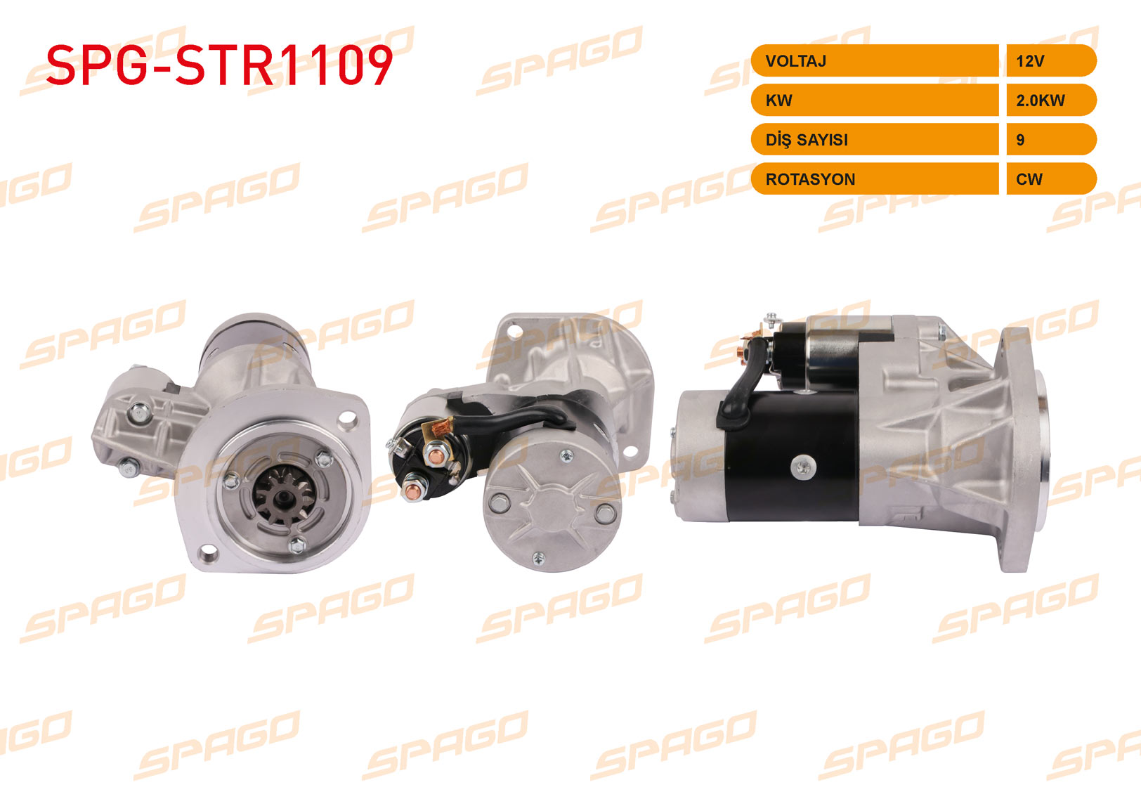 SPAGO 30726N | MARS MOTORU 12V 2KW 9 DIS CW (STR6009) NISSAN PICK UP 2.5D 98-05 / BMC LEVEND 2.5 - 3.0