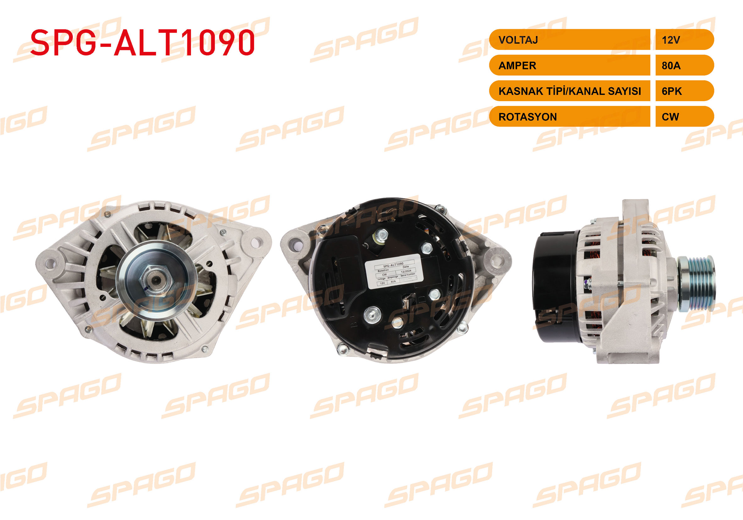 SPAGO LRA01505 | ALTERNATOR 12V 80A 6PK (ALT980) LADA 2110 98- / LADA 110, 111, 112 1.5 (L UCLU)