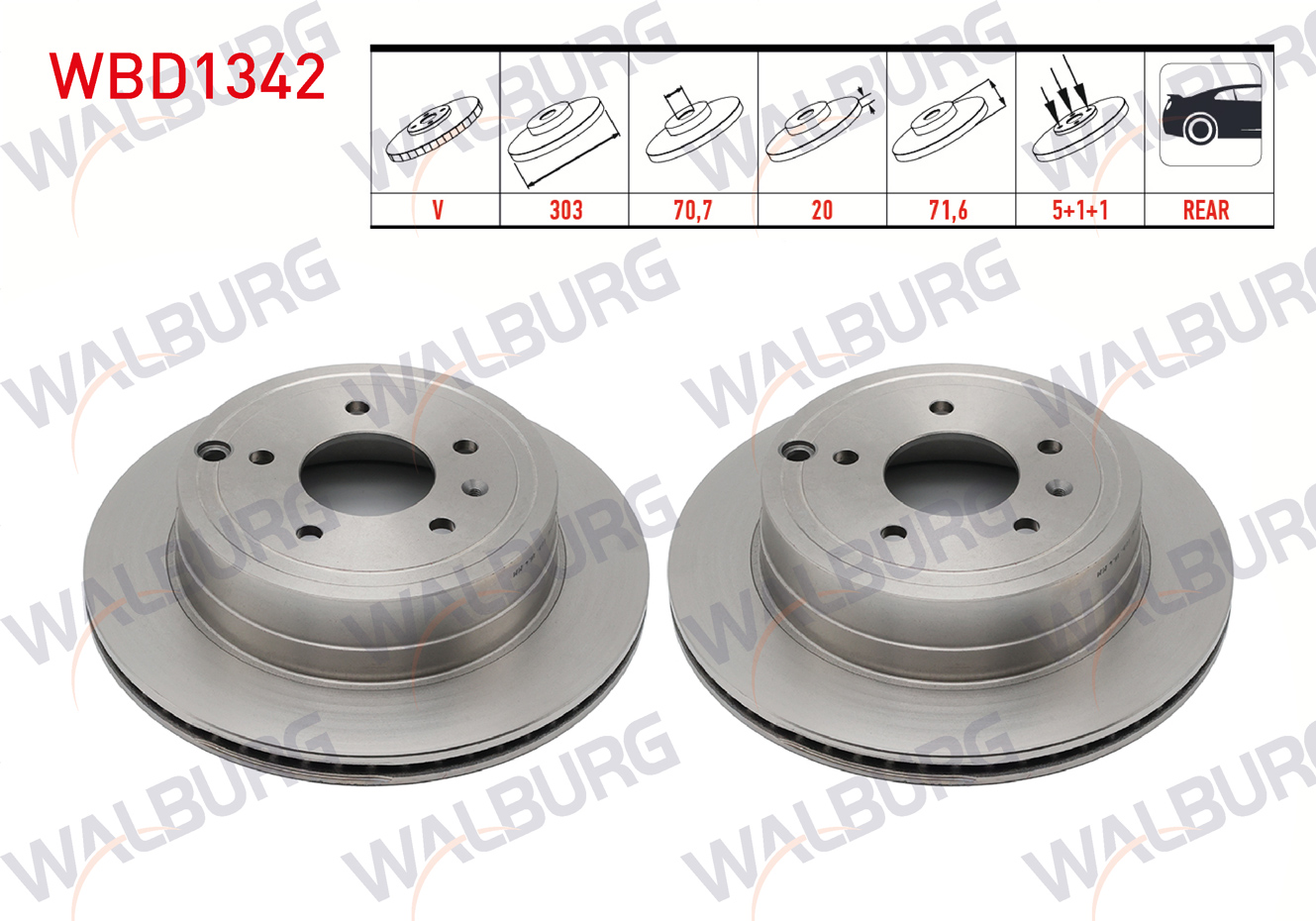WALBURG  | FREN DISKI ARKA HAVALI 5 BJN 303X20X70,7X71,6 CHEVROLET CAPTIVA (C100) 2.0 D 2006-2012 / OPEL ANTARA 2.0 CDTI 2007- / CAPTIVA (C140) 2.0 D 2012-2014