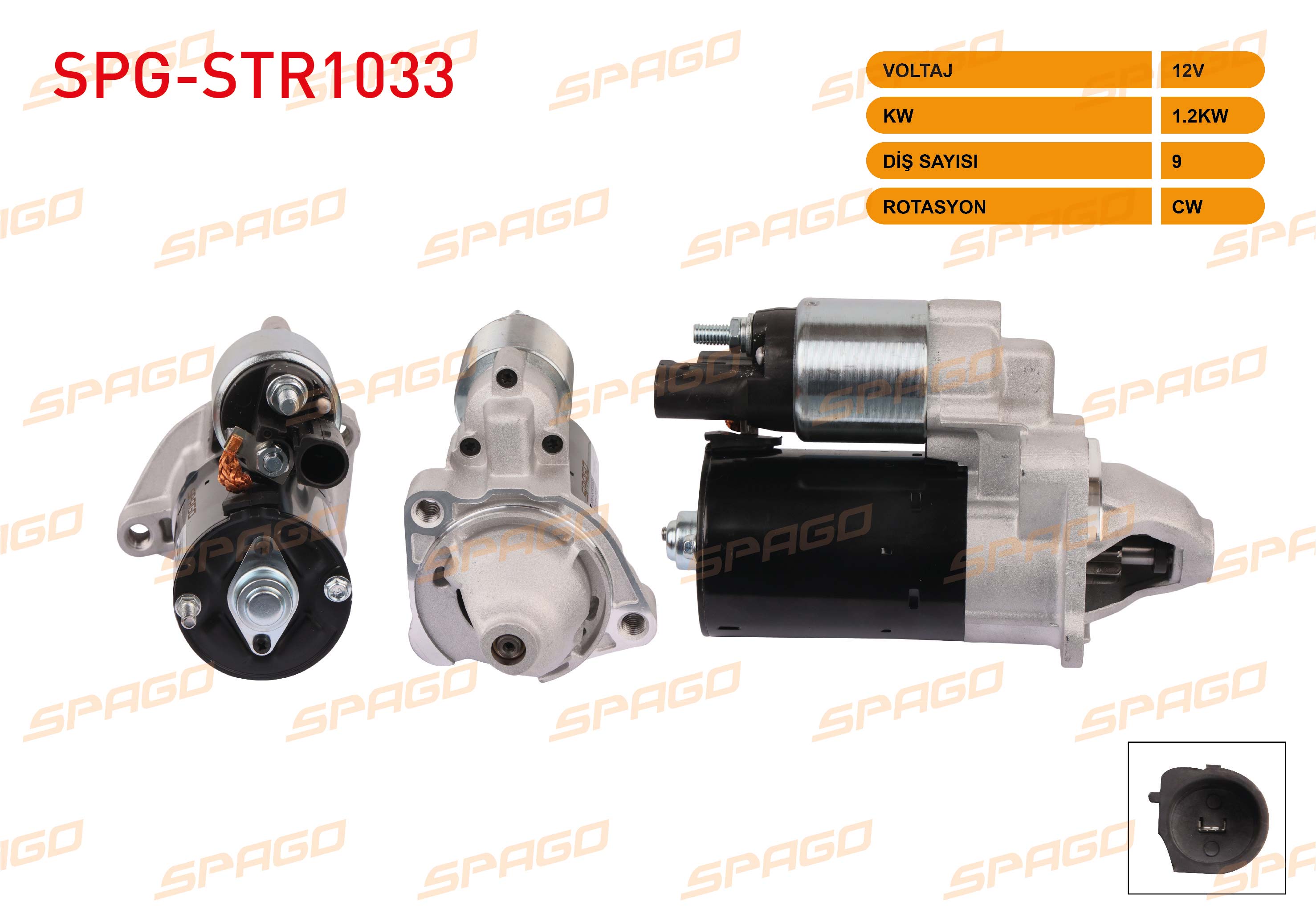 SPAGO 17975N | MARS MOTORU 12V 1.2KW 9 DIS CW (STR6527) PASSAT 00-05 / A4 00-08 / 01-08 (BENZINLI ARACLAR ICIN)