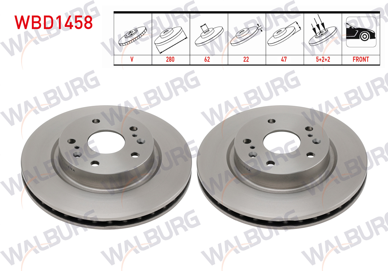 WALBURG 0 986 479 C40 | FREN DISKI ON HAVALI 5 BJN 280X22X62X47 SUZUKI VITARA 1.4i - 1.6i - 1.6 DDIS 2015- / SX4 S-Cross 1.6 - 1.6 DDIS 2013-