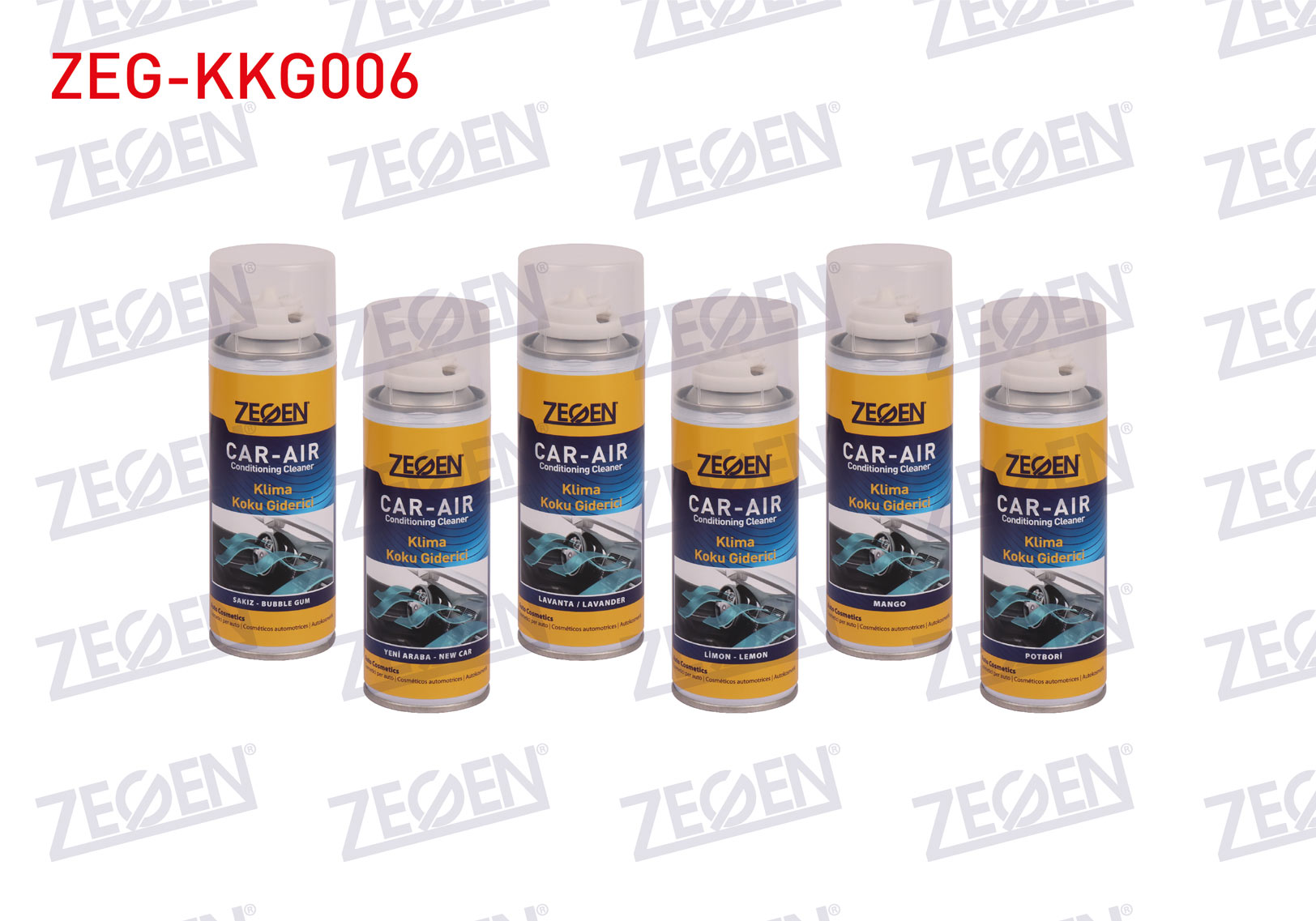 ZEGEN  | ARAC ICI KLIMA KOKU GIDERICI 4 LU MIX KOLI (LAVANTA+POTPORI+MANGO+BUBBLE GUM+NEW CAR+LIMON) 24*200 ML