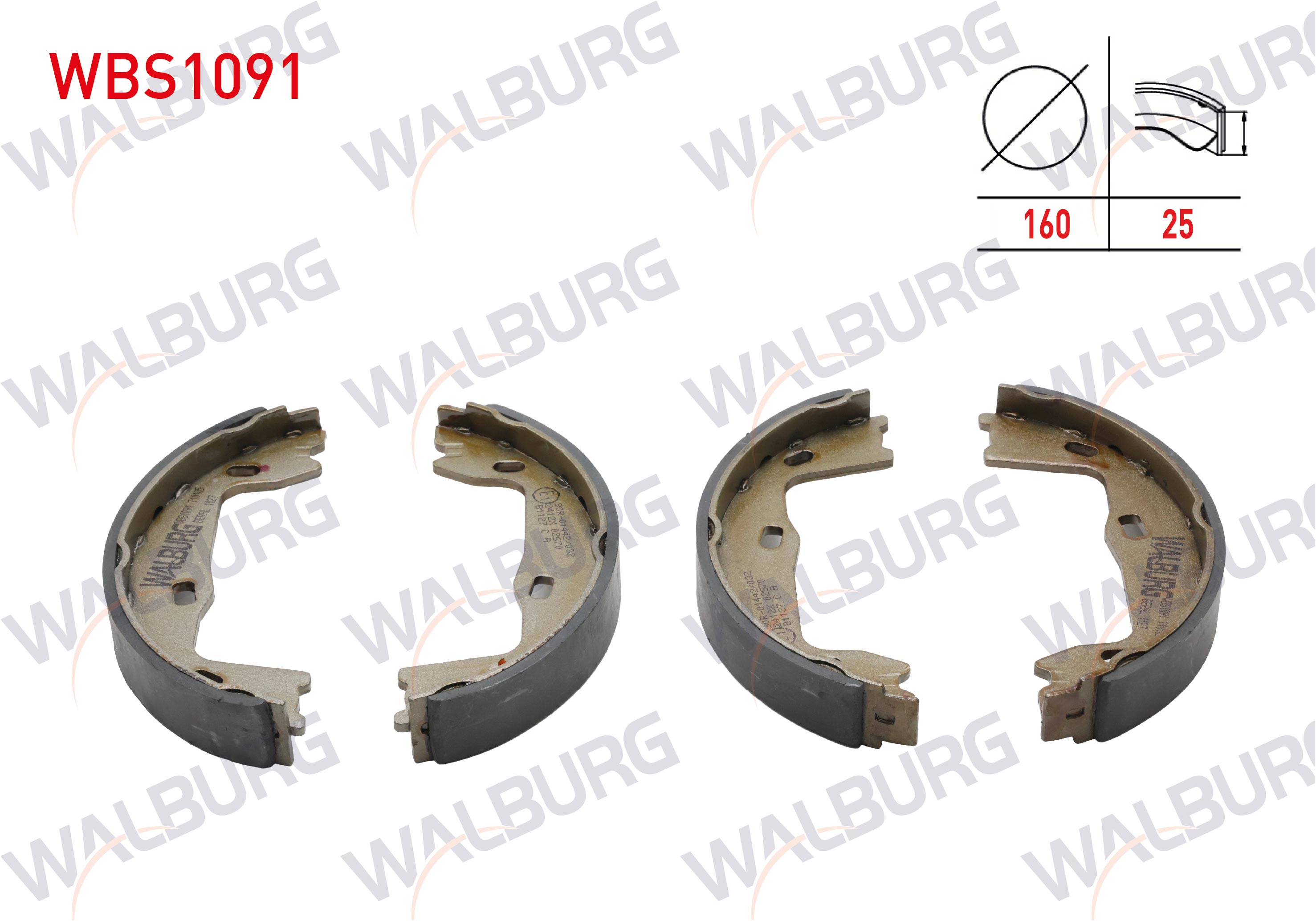 WALBURG  | FREN PABUC BALATA ARKA OPEL VECTRA B 1.6i 160X25 mm 1995-2003/ASTRA G (F69) 1.6 16v 1998-2005/VECTRA B 1.8i 16v 1995-2003/VECTRA A 1.6 1988-1995/VECTRA B 2.0i 1995-2003/VECTRA A 2.