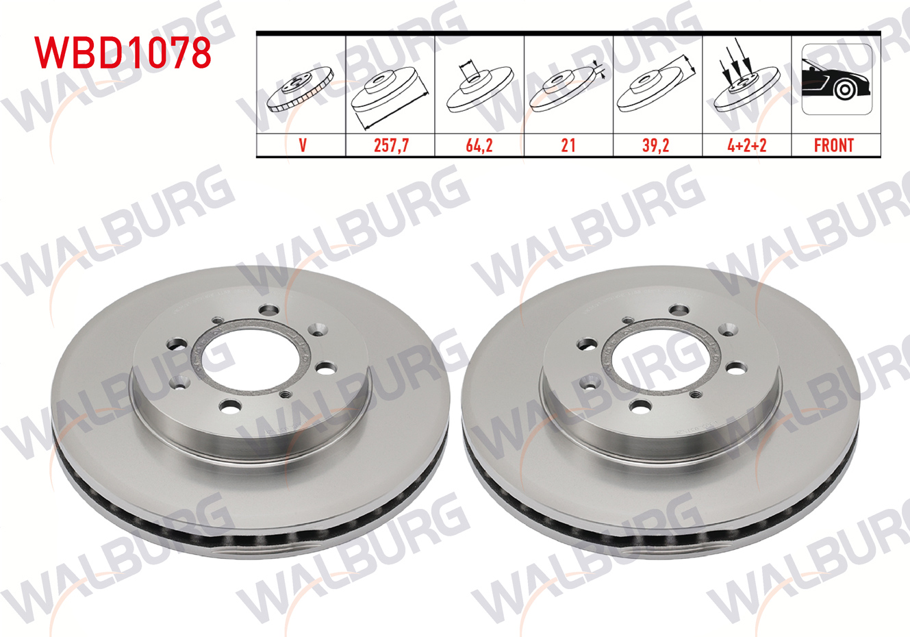 WALBURG  | FREN DISKI ON HAVALI 4 BJN 257,7X21X64,2X39,2 HONDA JAZZ II (GD) 1.4i 2002-2004