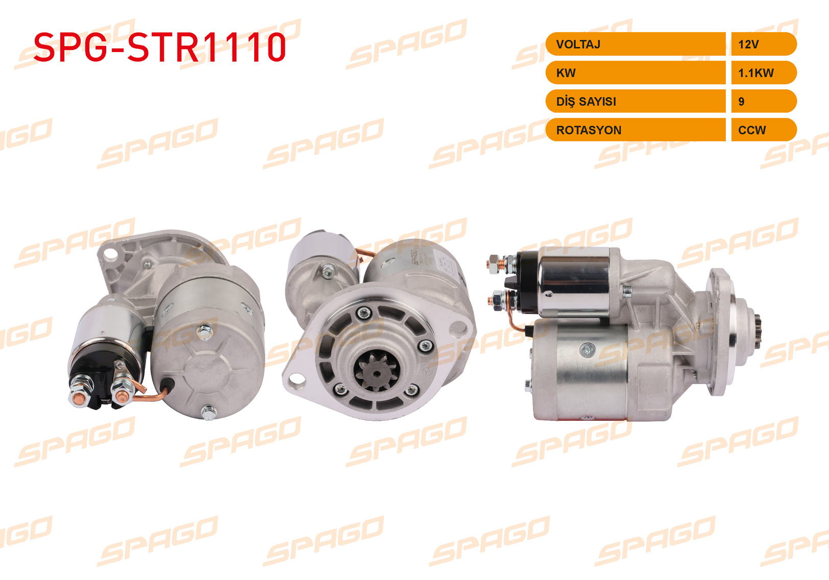 SPAGO  | MARS MOTORU 12V 1.1KW 9 DIS CCW (STR6552) SKODA FELICIA 1.3 LX GLX 95-03 - FAVORIT 135L 136 84-94