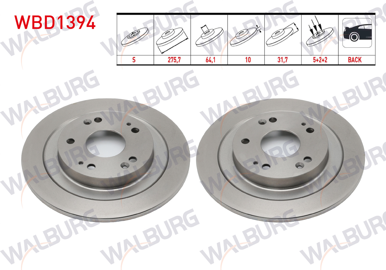 WALBURG  | FREN DISKI ARKA DUZ 5 BJN 275,7X10X64,1X31,7 HONDA CIVIC IX 1.6 I-DTEC 16 JANT 2012-2016