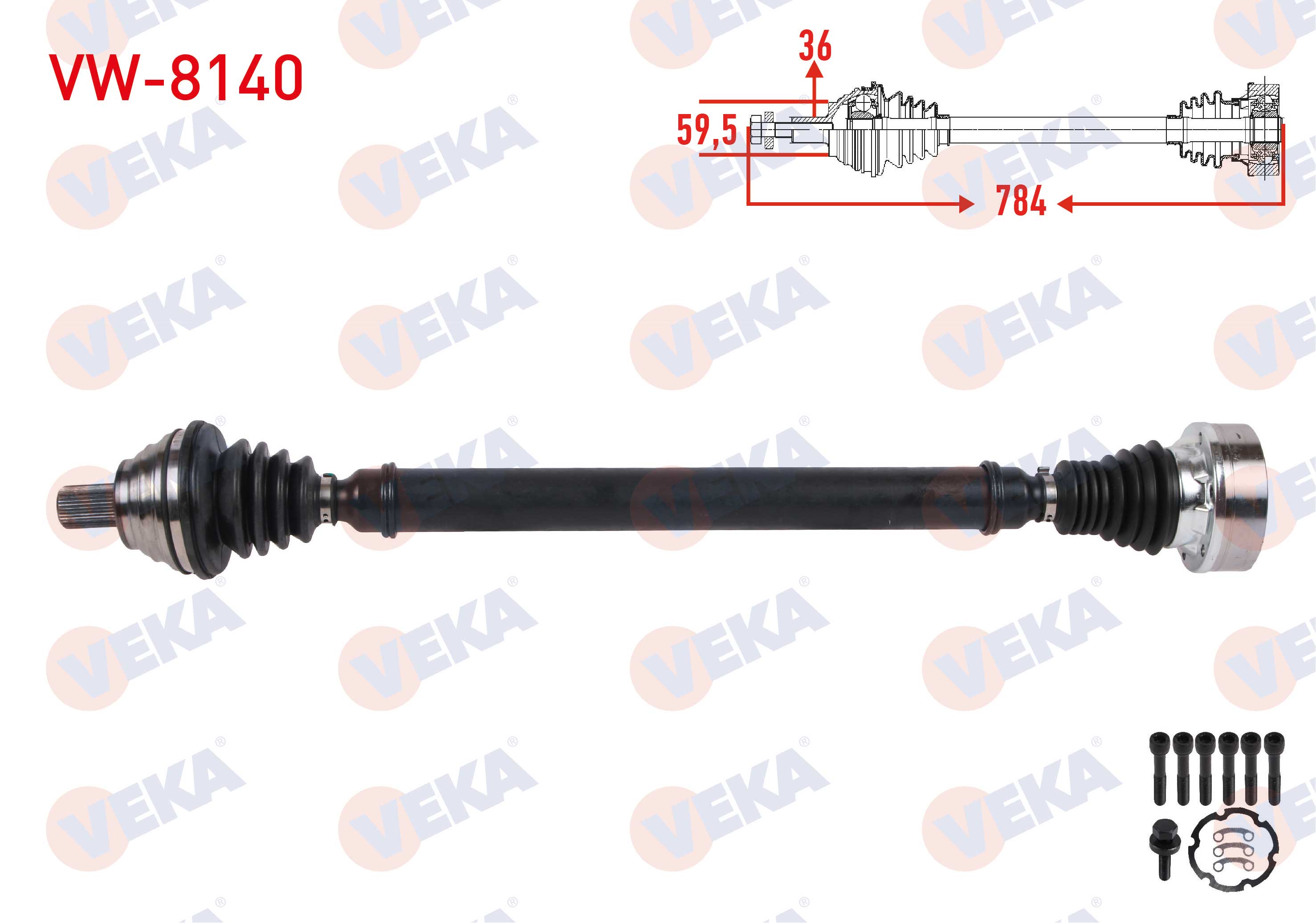 VEKA VKJC 4626 | KOMPLE AKS SAG ON UZUNLUK 784mm VOLKSWAGEN GOLF V (1K1) 1.6 FSI M-T 2003-2009/ AUDI A3 1.6 FSI M-T 2003-2007/ SKODA OCTAVIA II 1.6 FSI M-T 2004-2008