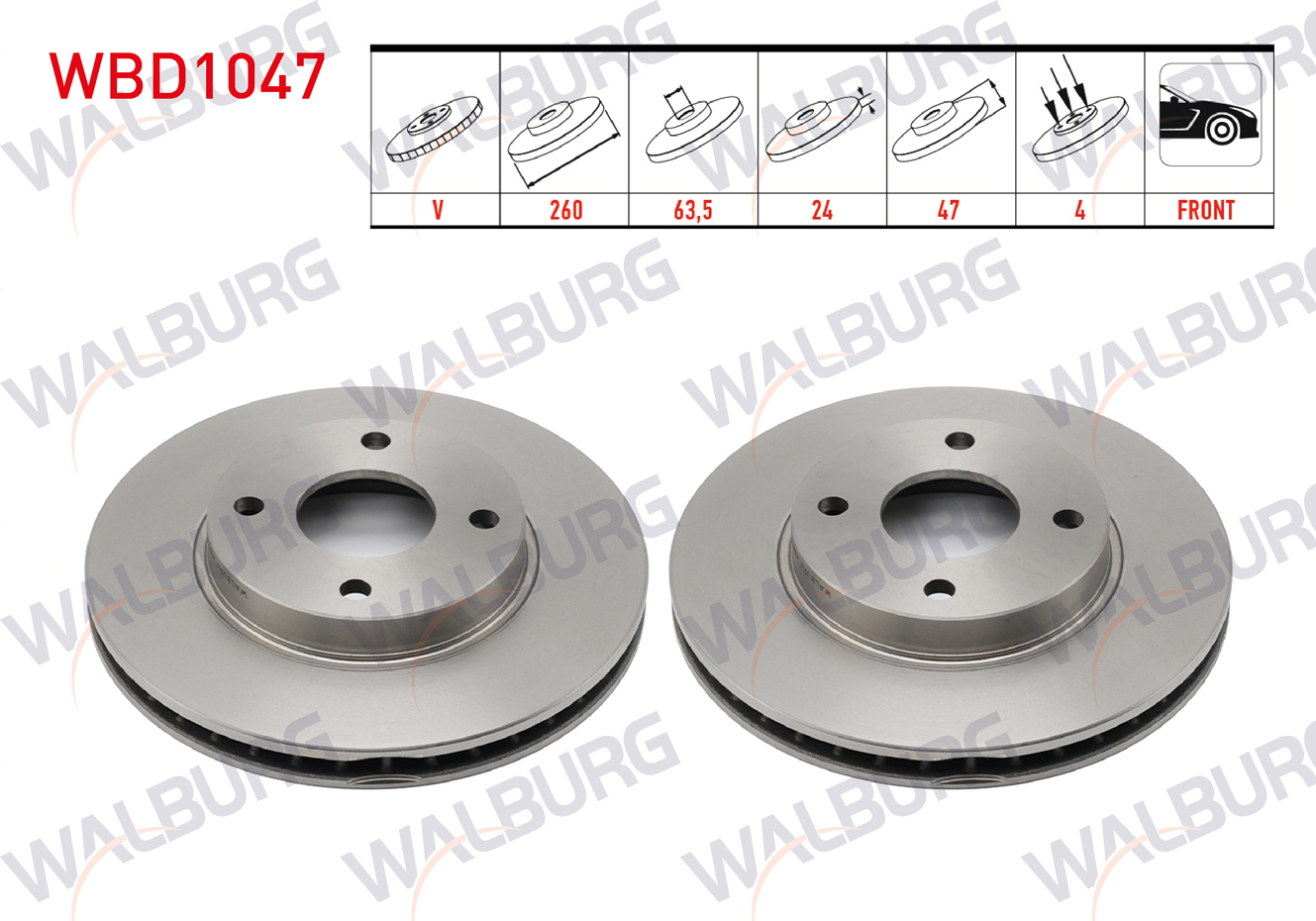 WALBURG  | FREN DISKI ON HAVALI 4 BJN 260X24X63,5X47 FORD MONDEO II 1.6i 16v 1996-2000 / MONDEO II 1.8i 16v 1996-2000 / MONDEO II 2.0i 16v 1996-2000
