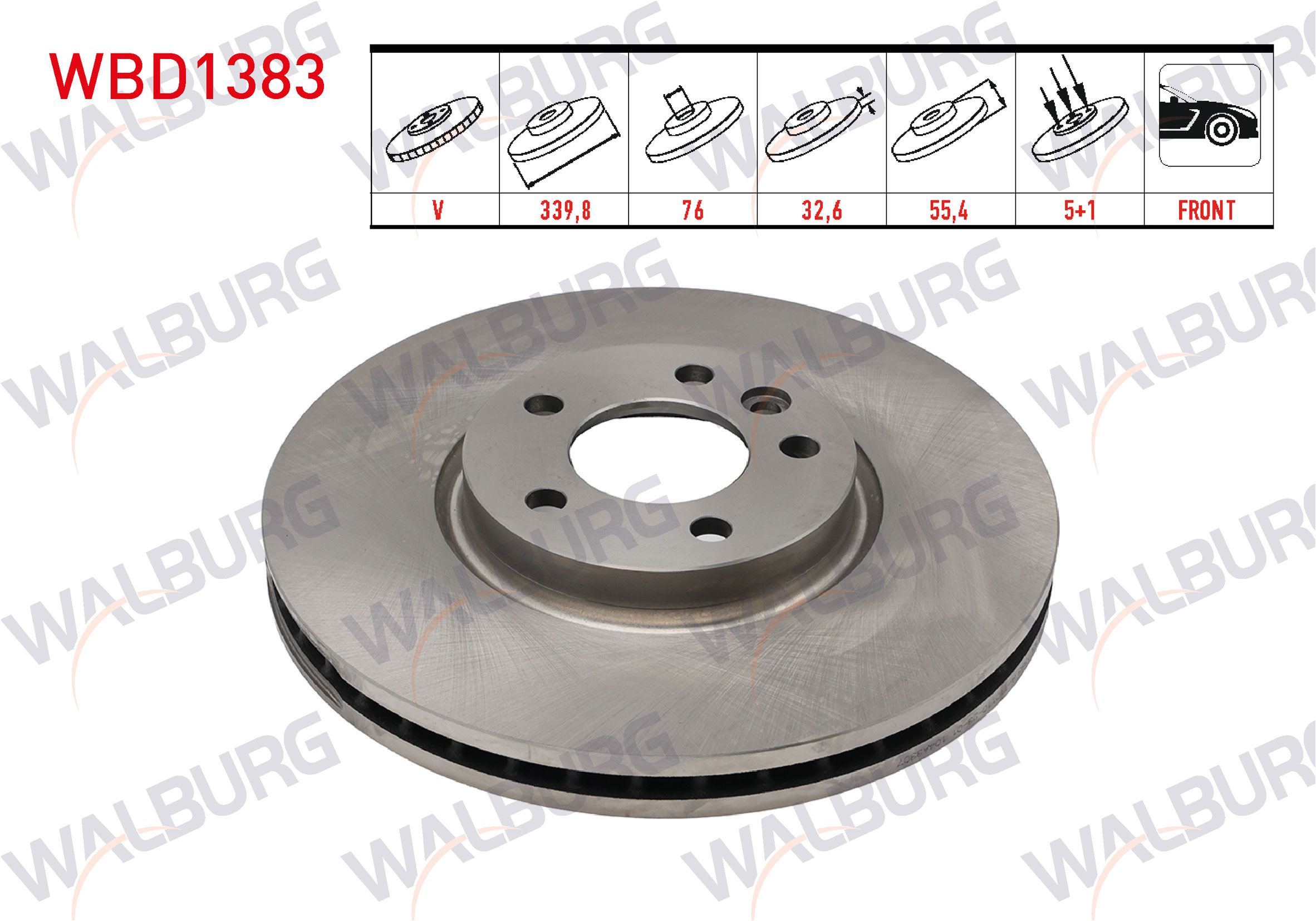 WALBURG 0 986 479 546 | FREN DISKI ON HAVALI 5 BJN 339,80X32,60X76X55,40 VOLKSWAGEN PASSAT 2.0 TDI 2008-2012/PASSAT 1.4 TSI 2008-2012/PASSAT 1.8 TSI 2008-2012 /PASSAT 2.0 TSI 2008-2012 /CC 1.4 TSI - 2.0 T
