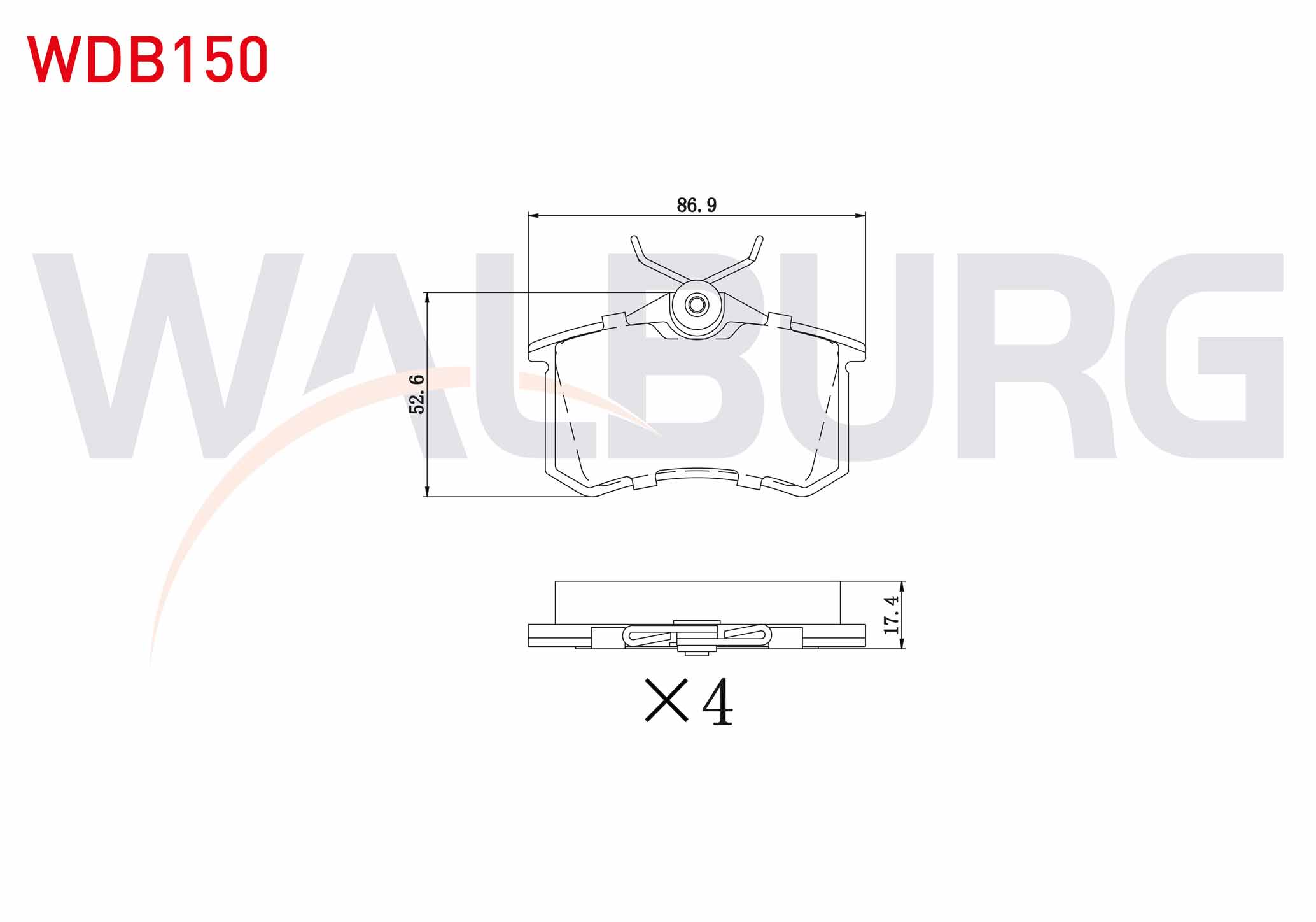 WALBURG  | FREN BALATA ARKA 17,4mm GOLF IV-V-VI/JETTA V-VI/POLO III-IV-V-VI/CADDY III/CLIO III/MEGANE III-IV/207/208/307/308/PARTNER/C3 II-III/C4 II/A3 II/A4 II-III/A6 II/LEON II-III/IBIZA II