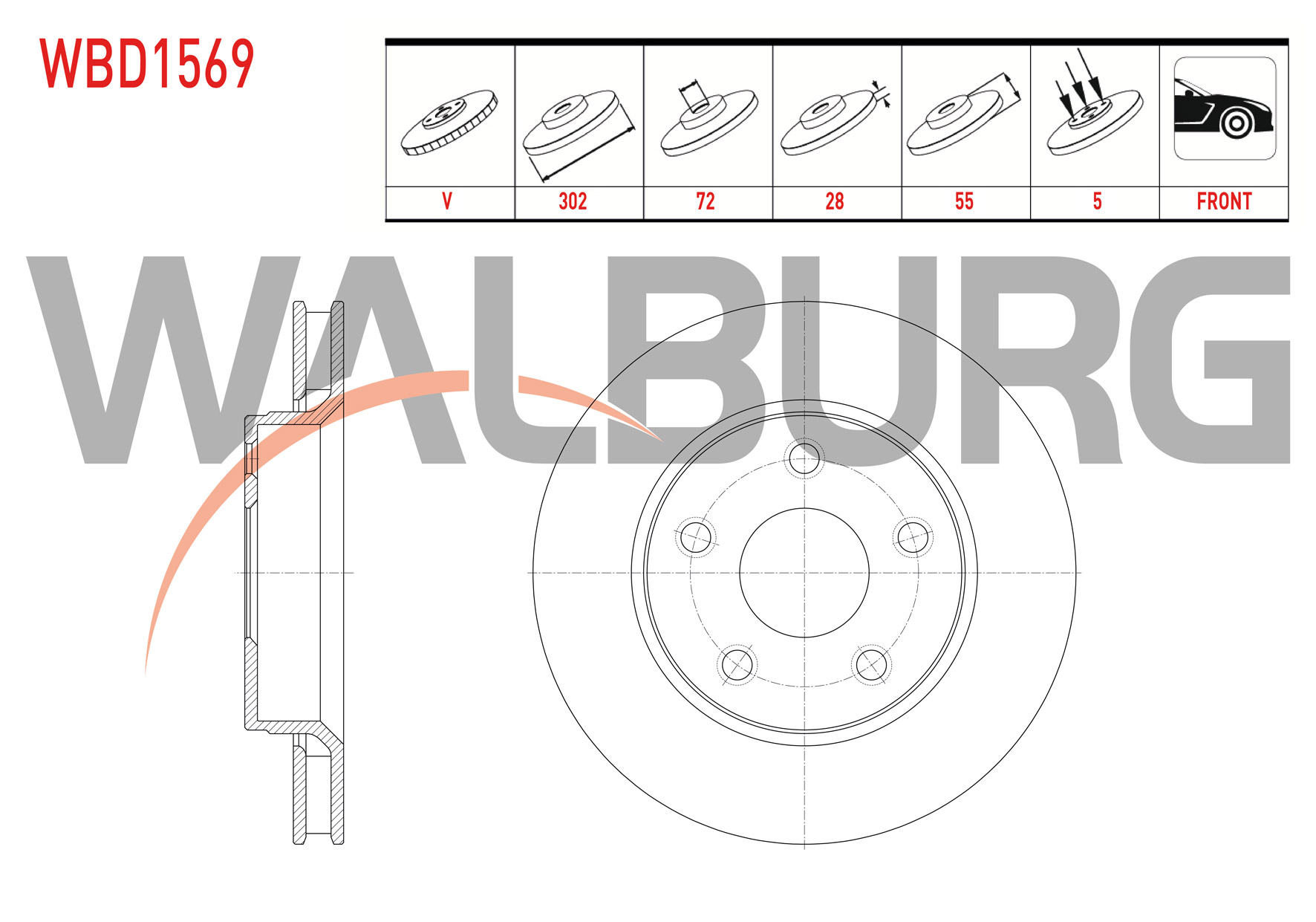 WALBURG 0 986 479 C38 | FREN DISKI ON HAVALI 5 BJN 302X28X72X55 JEEP WRANGLER III 2.8 CRDI - 3.8i V6 2007-