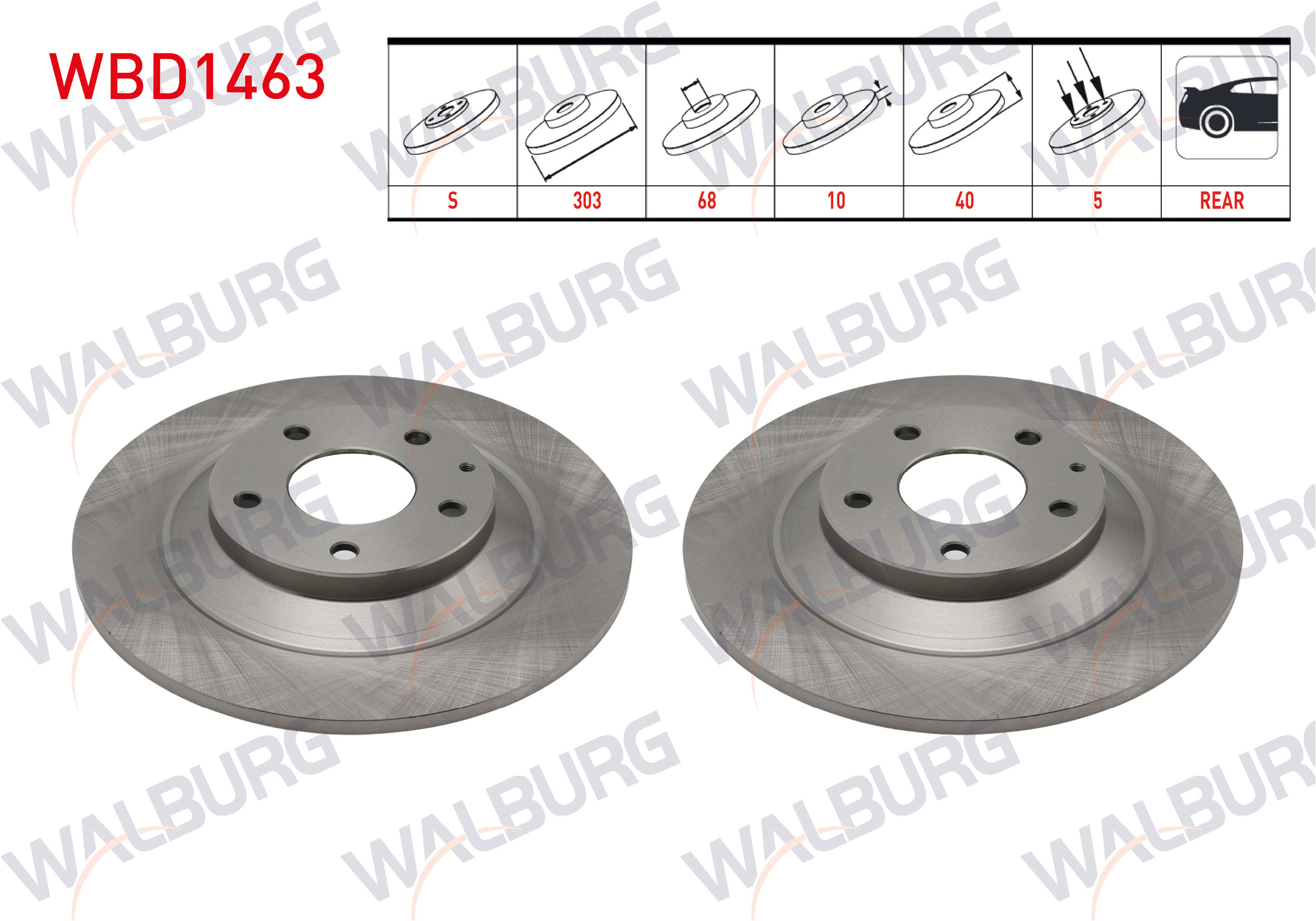 WALBURG 0 986 479 C28 | FREN DISKI ARKA DUZ 5 BJN 303X10X68X39,6 MAZDA CX-5 (KE) 2.0 - 2.2 D 2011-/ CX-5 (KF) 2.0 2017-