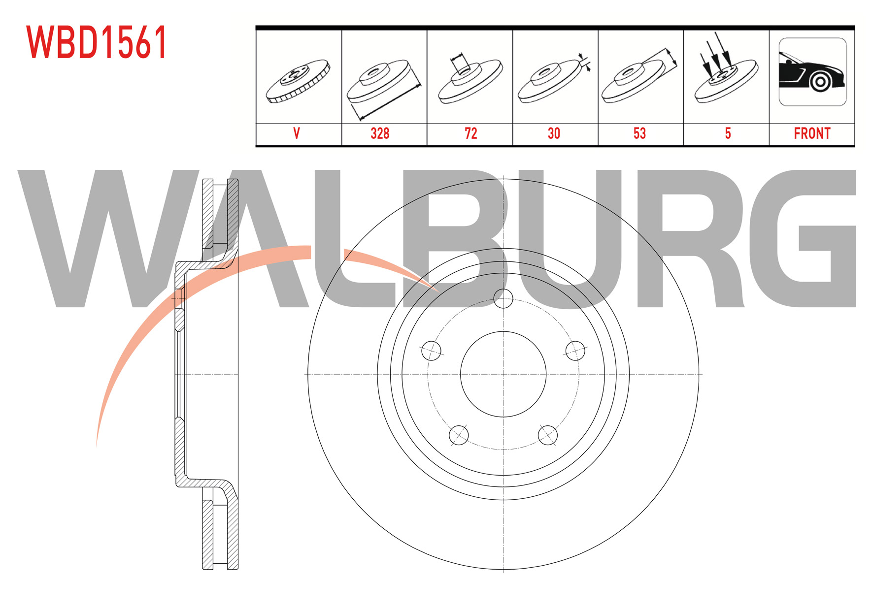 WALBURG 0 986 479 W22 | FREN DISKI ARKA DUZ 5 BJN 316X12X72X76,7 JEEP CHEROKEE 2.8 CRD 4X4 2008-2013/ DODGE NITRO 2.8 CRD 4X4 2007-