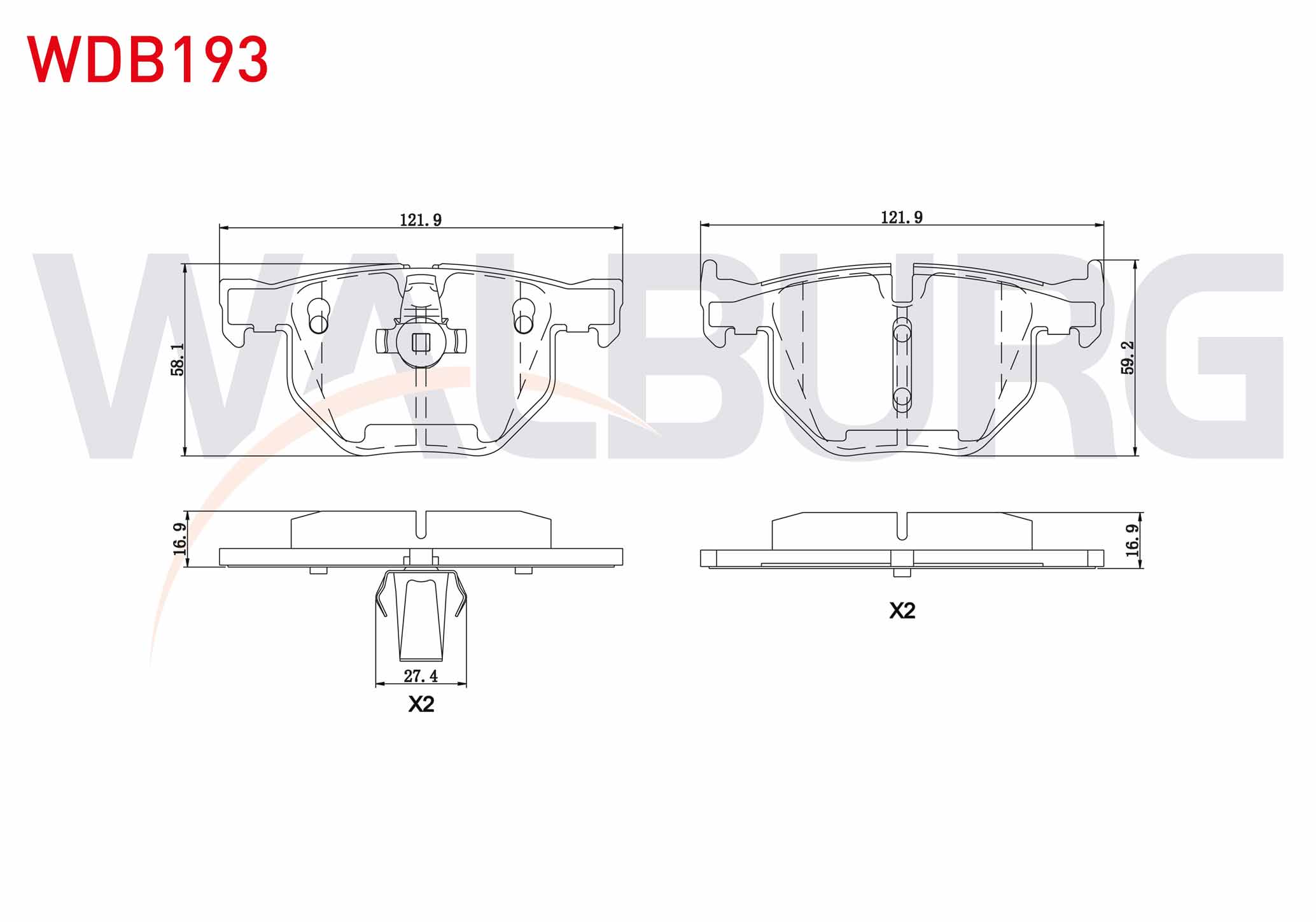 WALBURG  | FREN BALATA ARKA BMW 5 SERISI (E60) 525 i 2003-2010/ (E60) 520 D 2003-2010/ (E60) 520 i 2003-2010/ (E60) 530 D 2003-2010 / (E60) 525 D 2003-2010 / (E60) 530 i 2003-2010