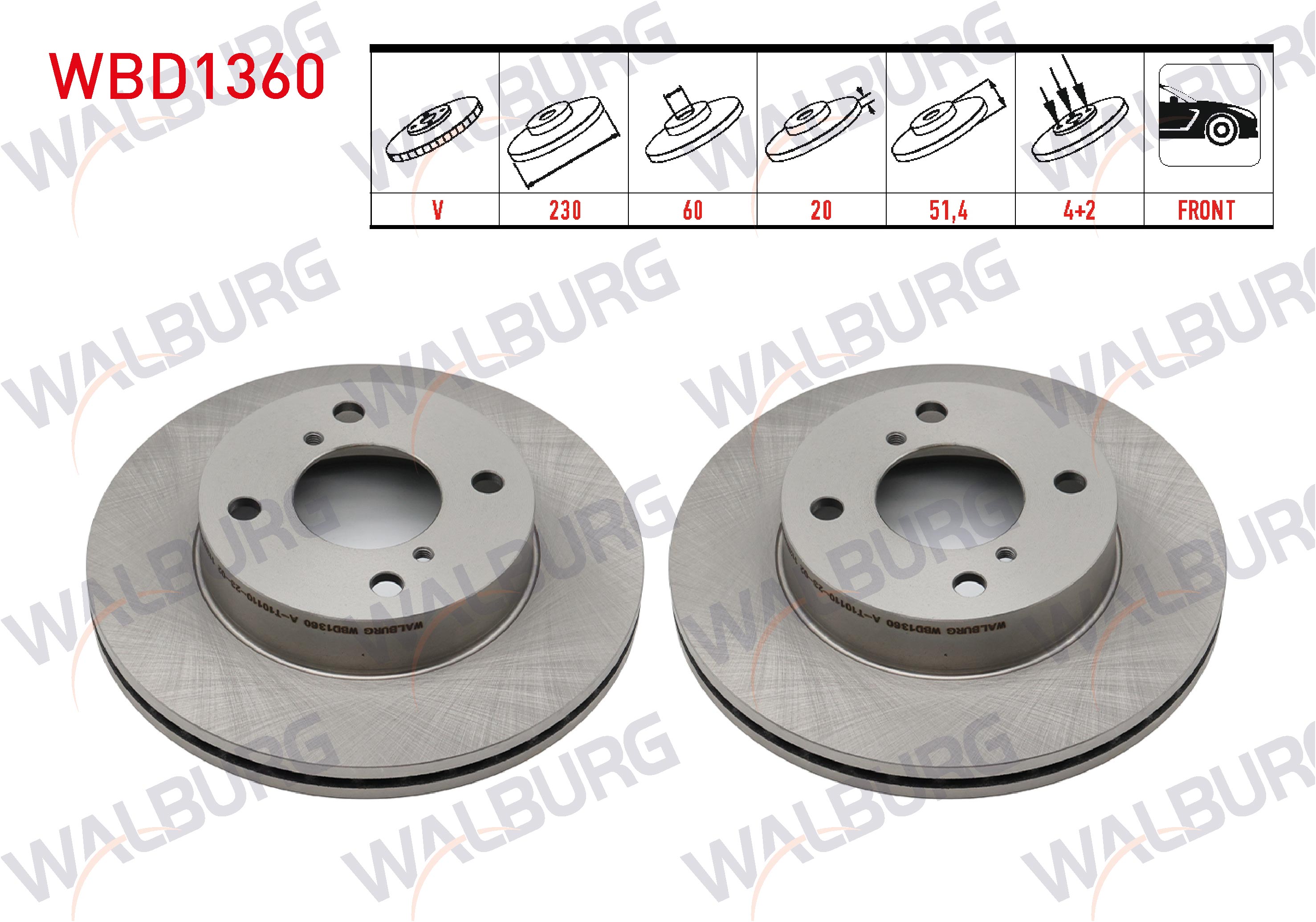WALBURG 0 986 479 778 | FREN DISKI ON HAVALI 4 BJN 230X20X60X51,4 SUZUKI ALTO V (GF) 1.0 2009-