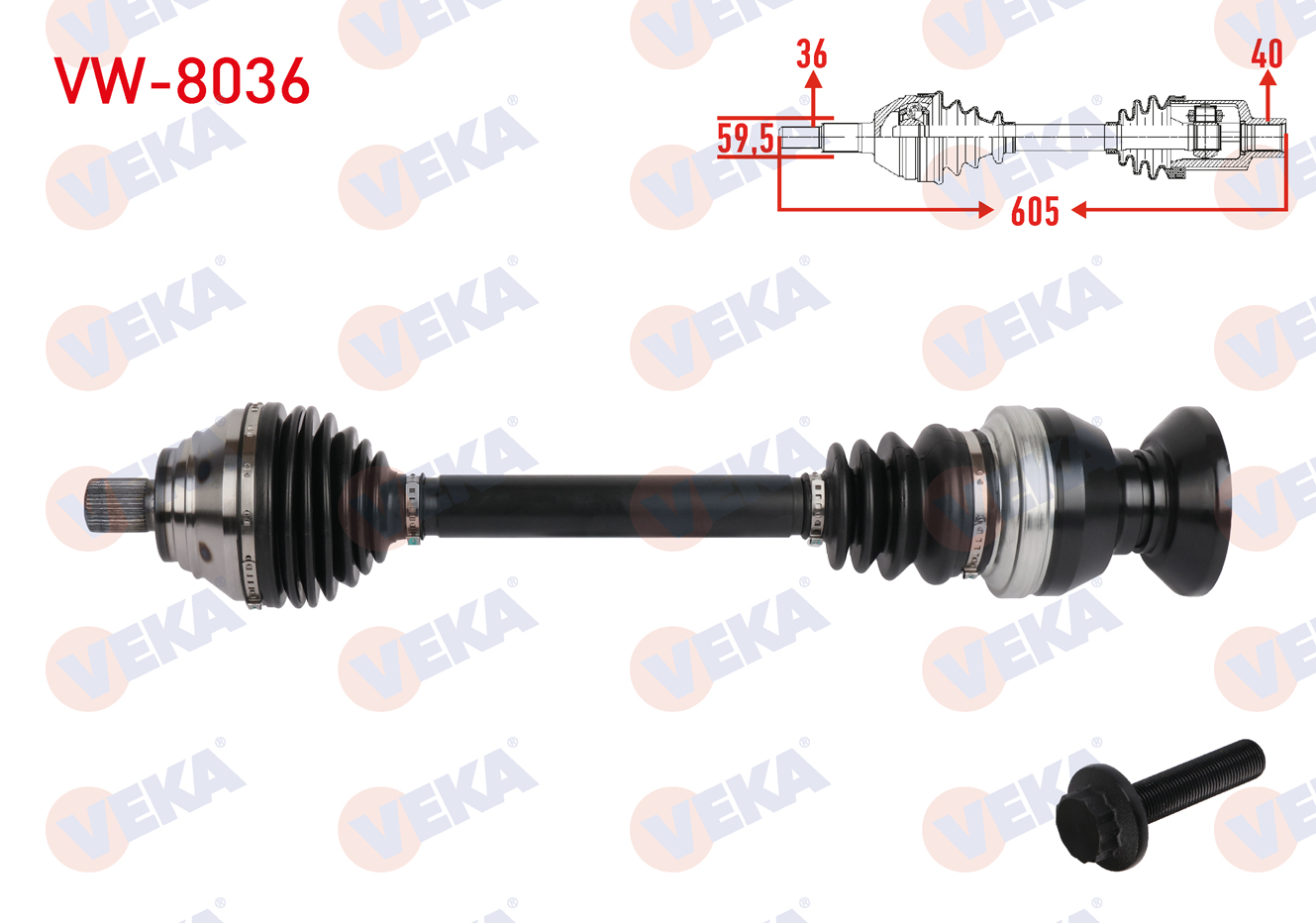VEKA 203269 | KOMPLE AKS SAG ON UZUNLUK 605mm VOLKSWAGEN TIGUAN (5N_) 2.0 TDI 6 VITES A-T 4 MOTION 2007-2016