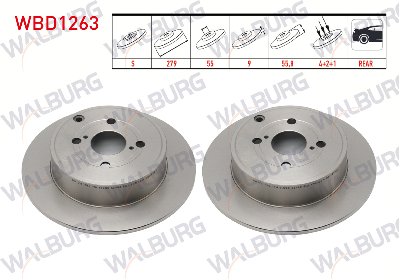 WALBURG  | FREN DISKI ARKA DUZ 4 BJN 279X9X55X55,8 TOYOTA COROLLA (_E12_) 1.4 D-4D 2002-2007 / COROLLA 2.0 D 2002-2007 / COROLLA 2.0 D-4D 2002-2007