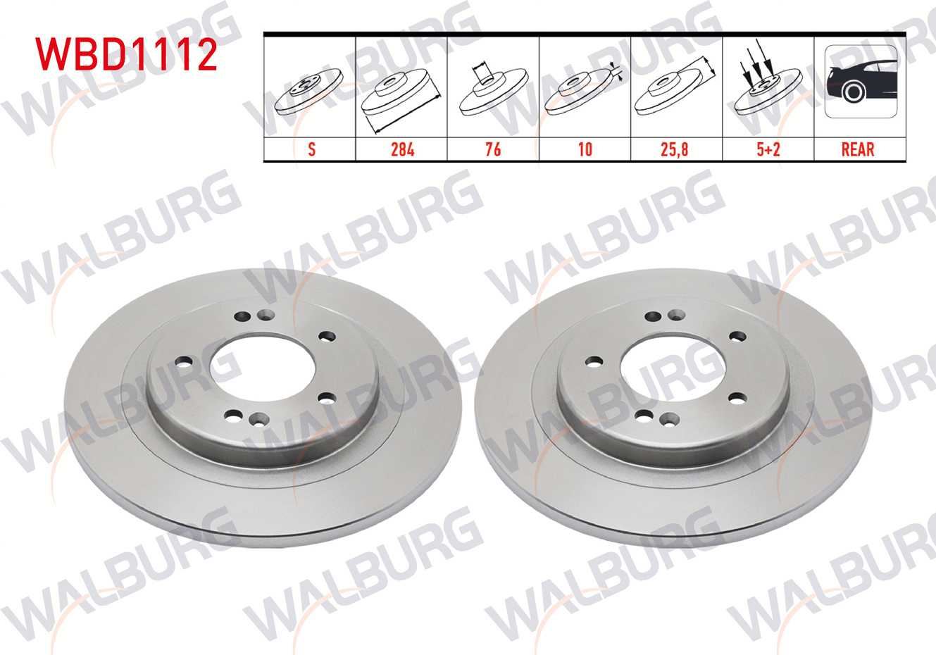 WALBURG  | FREN DISKI ARKA DUZ 5 BJN 284X10X76X25,8 HYUNDAI I30 (GD) 1.6 GDI 2011-2017 / I30 (GD) 1.6 CRDI 2011-2017 / I30 (PDE, PD) 1.4 MPI 2016- / I30 (PDE, PD) 1.6 CRDI 2016-