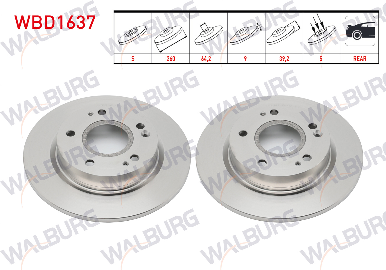 WALBURG 0 986 479 G17 | FREN DISKI ARKA DUZ 5 BJN 260X9X64,2X39,2 HONDA CIVIC X 2016-