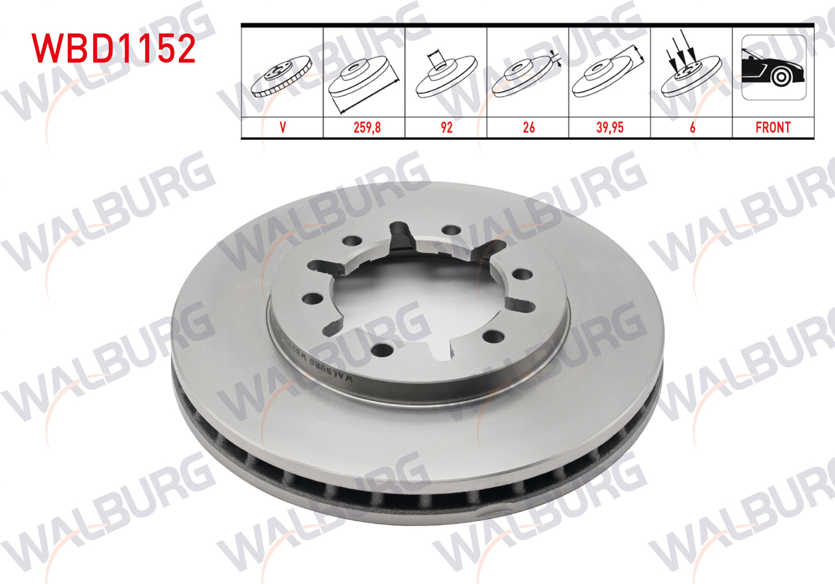 WALBURG 0 986 479 605 | FREN DISKI ON HAVALI 6 BJN 260X26X81X36,5 NISSAN PICK UP (D22) 2.5 D 4X4 1998- / PICK UP (D22) 2.5 DI 4X4 1998-