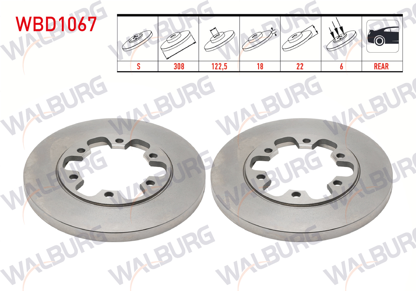 WALBURG  | FREN DISKI ARKA DUZ 6 BJN 308X18X122,5X22 FORD TRANSIT (V363) 2.2 TDCI CIFT TEKER 2014-