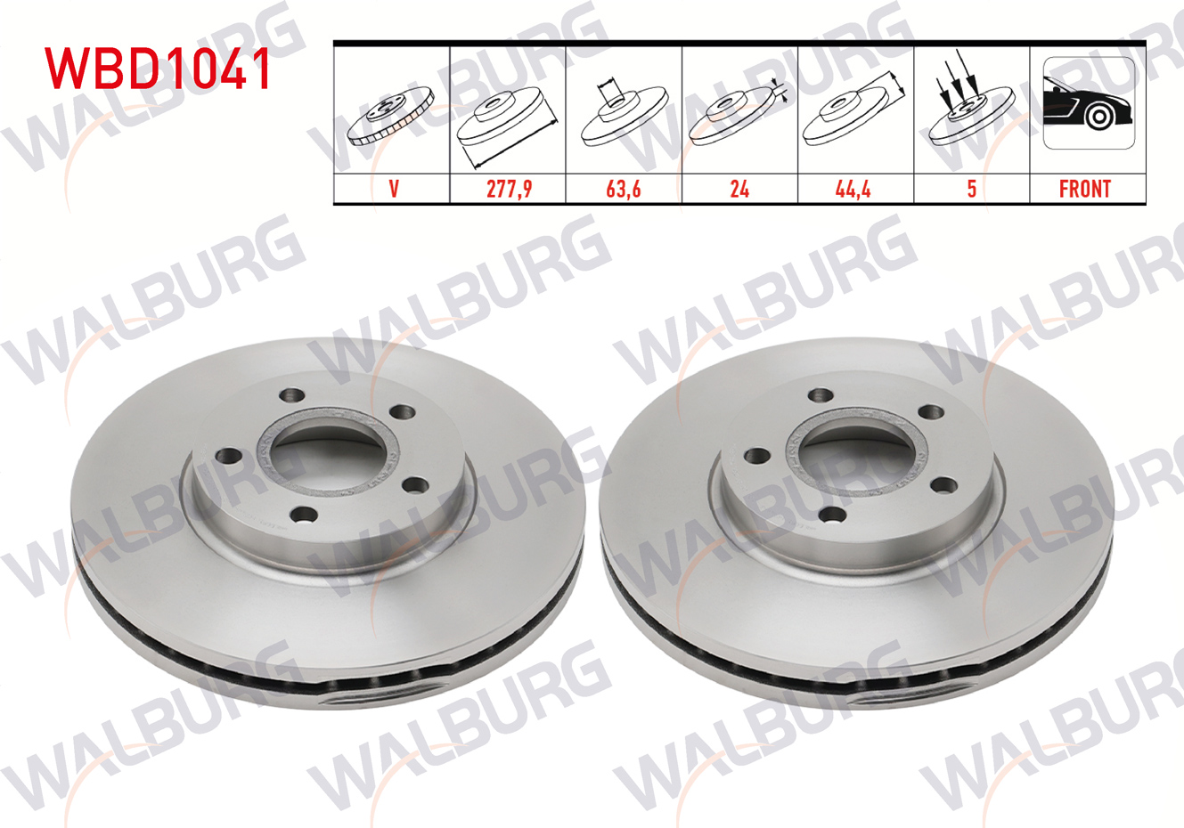 WALBURG  | FREN DISKI ON HAVALI 5 BJN 277,9X24X63,6X44,4 FORD TRANSIT CONNECT 1.8 TDCI 2002-2013 / TOURNEO CONNECT 1.8 TDCI 2002-2013