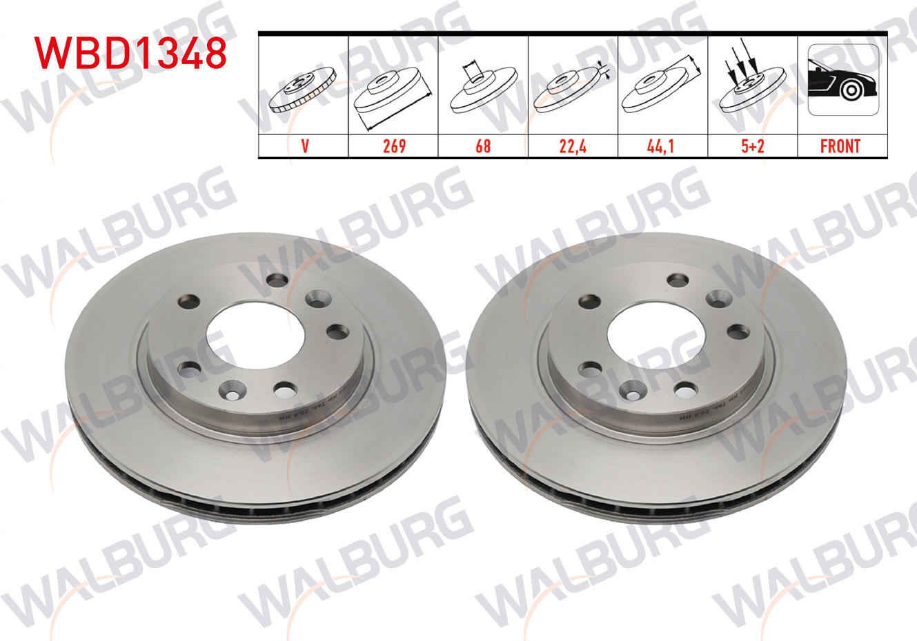 WALBURG 0 986 479 779 | FREN DISKI ON HAVALI 5 BJN 269X22.4X68X44,1 RENAULT MEGANE IV SEDAN (LV--) 1.5 DCI 2016- / DUSTER 1.6 16v 105 HP 2009-2012 / MEGANE IV SEDAN (LV--) 1.2 TCE / DUSTER 1.5 DCI 2009-20