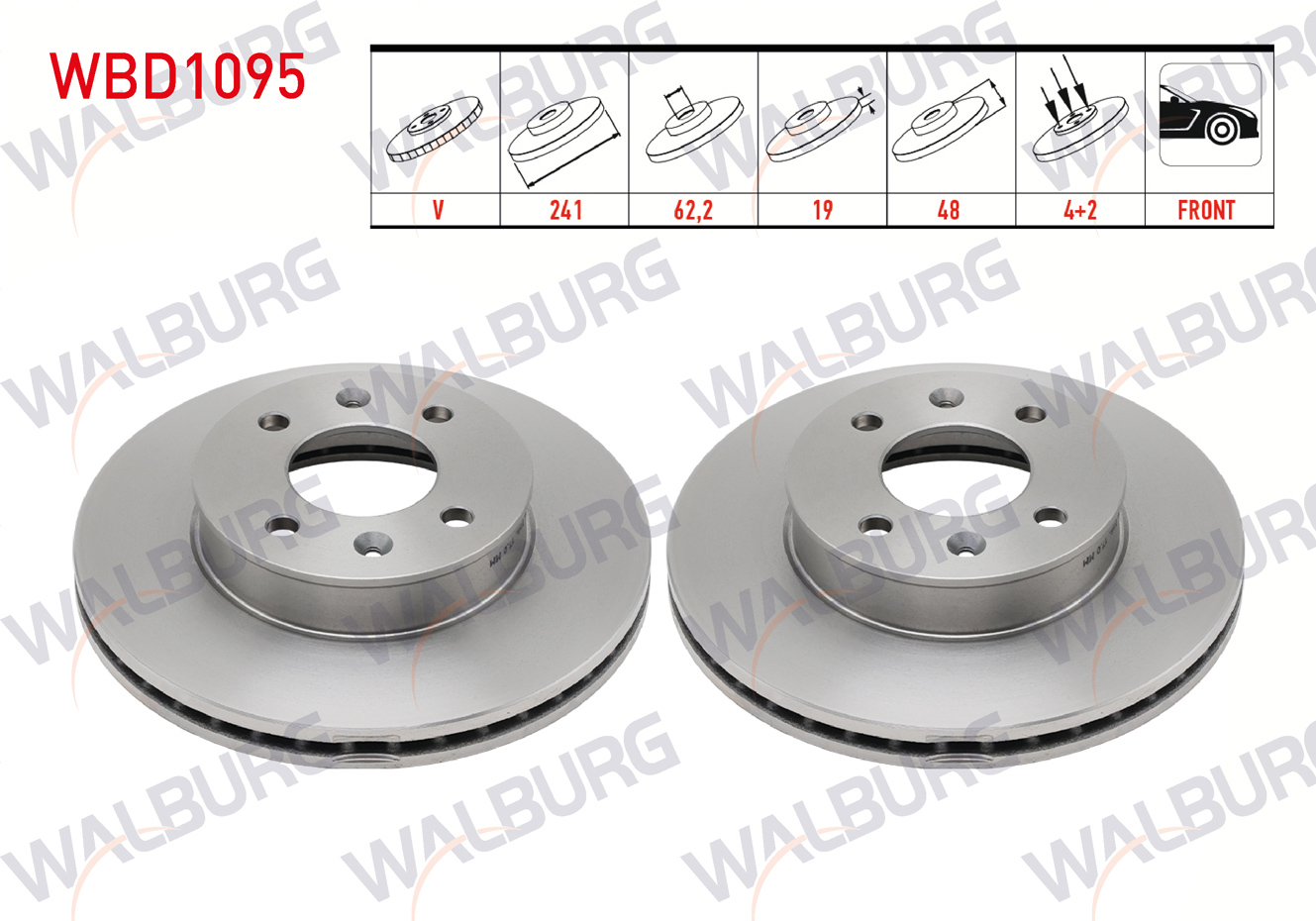 WALBURG 0 986 479 S18 | FREN DISKI ON HAVALI 4 BJN 241X19X62,2X48 HYUNDAI GETZ (TB) 1.5 CRDI - 1.1i - 1.3i -1.4i - 1.6i 2002-2008