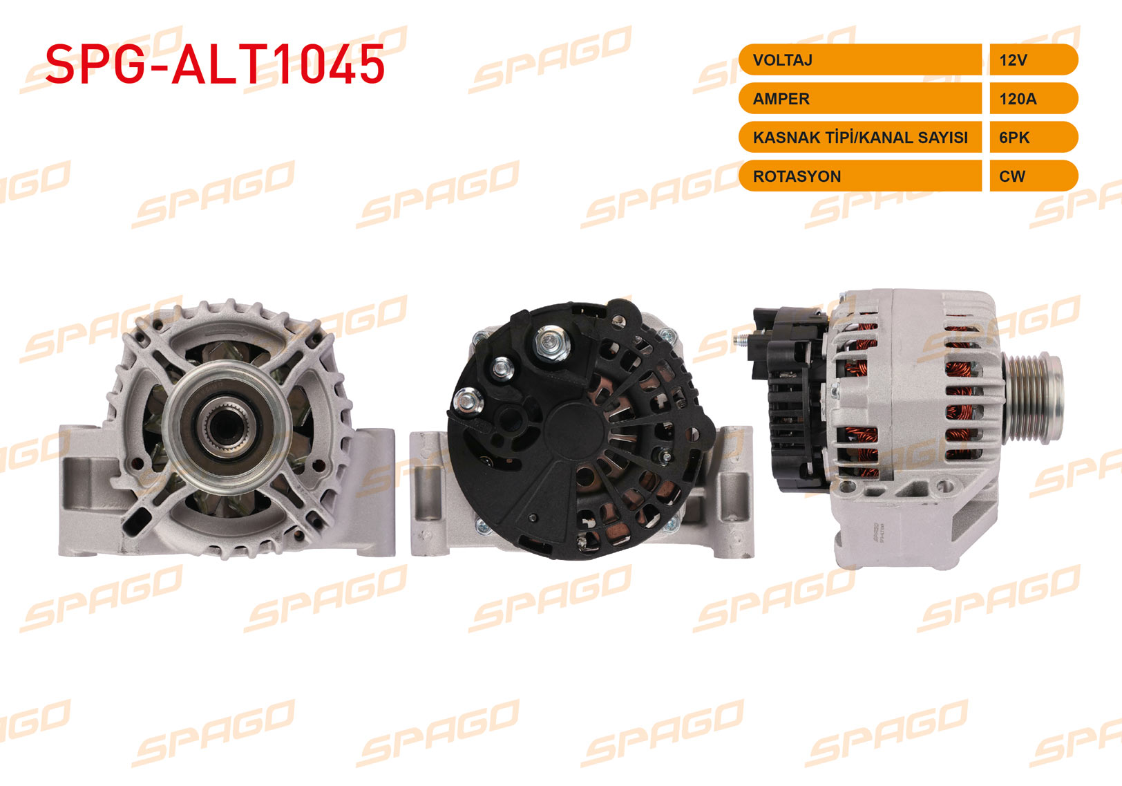 SPAGO 063377028010 | ALTERNATOR (D TIPI) 12V 120A 6PK (ALT443) ASTRA H - CORSA C - COMBO (1.3 CDTI ARACLAR ICIN)