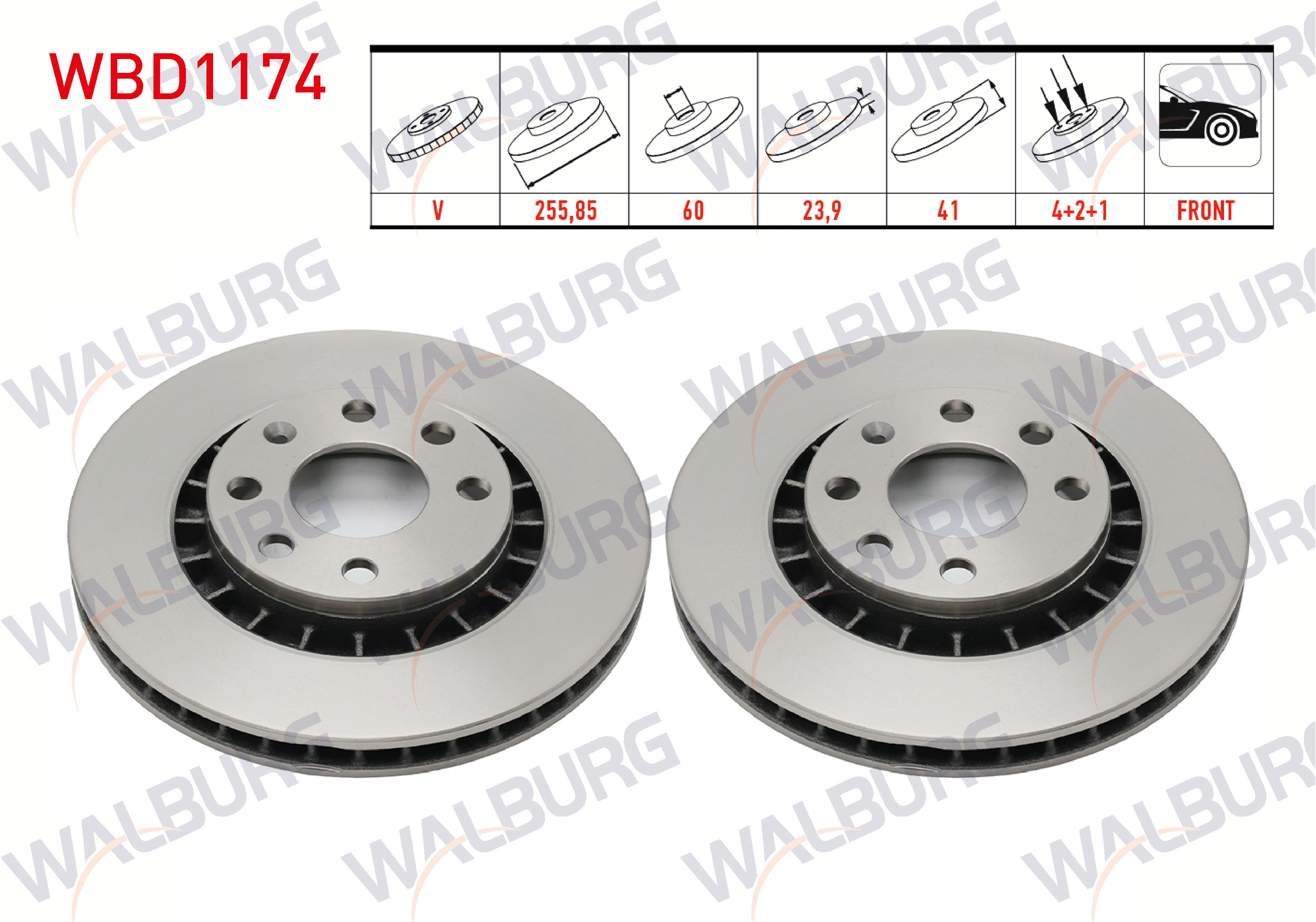 WALBURG  | FREN DISKI ON HAVALI 4 BJN 255,85X23,9X60X41 OPEL VECTRA A 2.0 1988-1995/ VECTRA B 1.6i - 2.0i 1995-2003/ ASTRA F 1.4i - 1.6i 1991-1998/ ASTRA F CLASSIC 1.4i -1.6i 1998-2002/ CORSA
