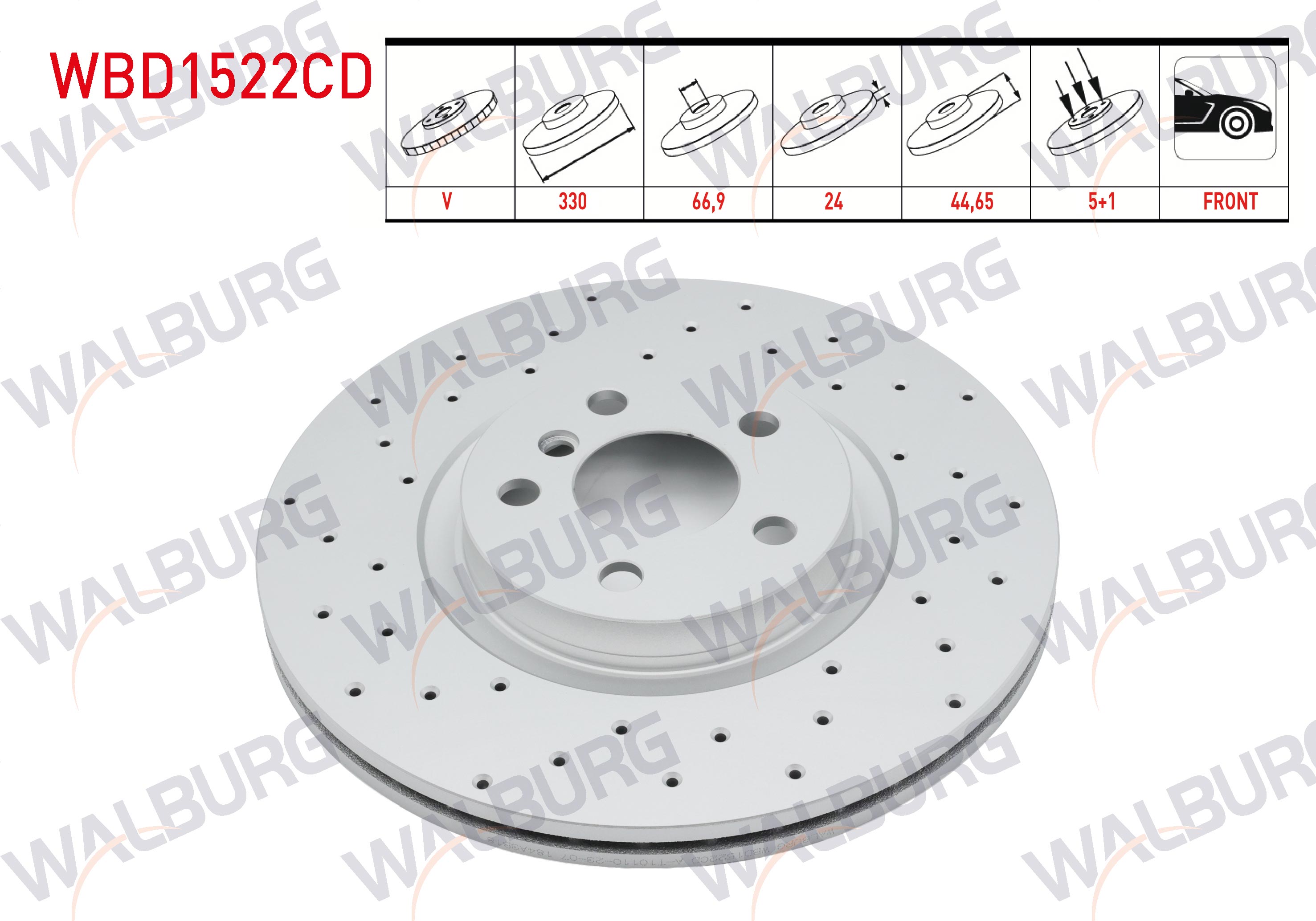 WALBURG 0 986 479 C94 | FREN DISKI ON HAVALI KAPLAMALI PERFORMANS DELIKLI 5 BJN 330X24X66,9X45,4 BMW X1 (F48) 2.0 D - 2.0i 2014- / 2 SERISI (F45) 220 D 2014-