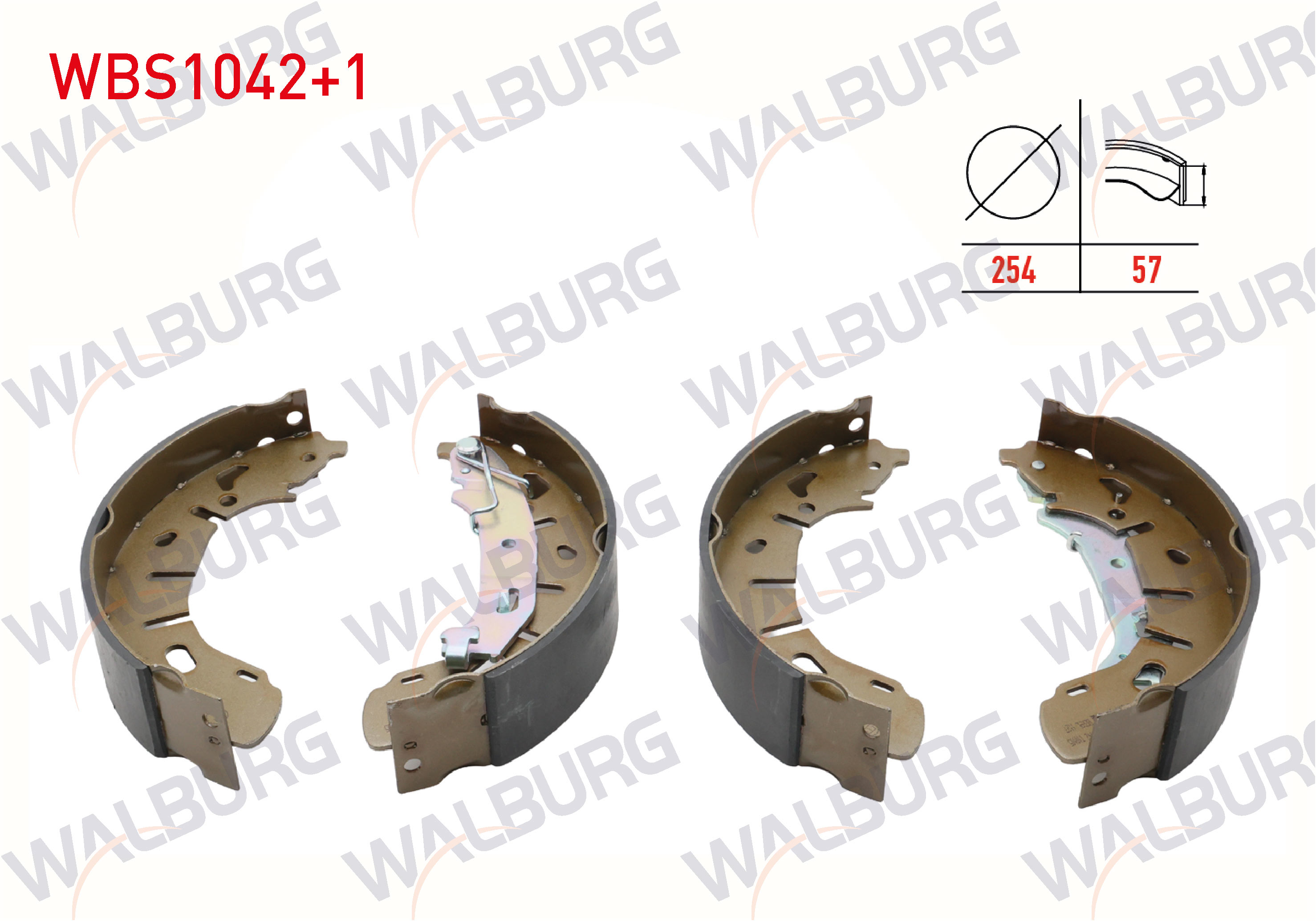 WALBURG  | FREN PABUC BALATA ARKA +1mm DAHA KALIN FIAT DOBLO (152,263) 1.6 MJT LEVYELI 254X57 mm 2010-/FIAT DOBLO 1.3 MJT-1.9 MJT 2010-/ DOBLO MAXI 1.3 MJT - 1.6 MJT 2010-