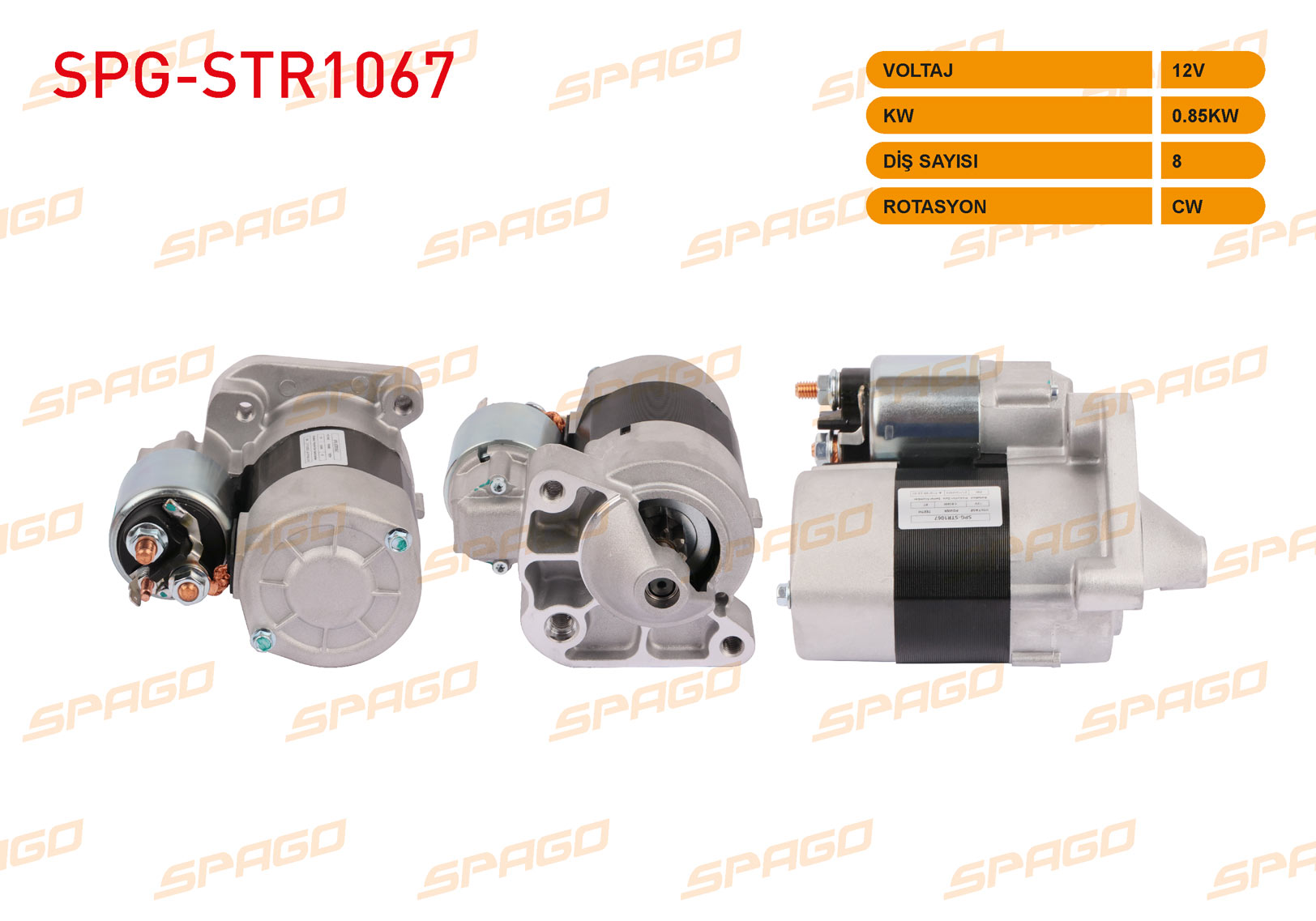 SPAGO 54-9437 | MARS MOTORU 12V 0.85KW 8 DIS CW CLIO I II - SYMBOL - MEGANE I / LOGAN - SANDERO (1.4 1.6 BENZINLI ARACLAR ICIN)