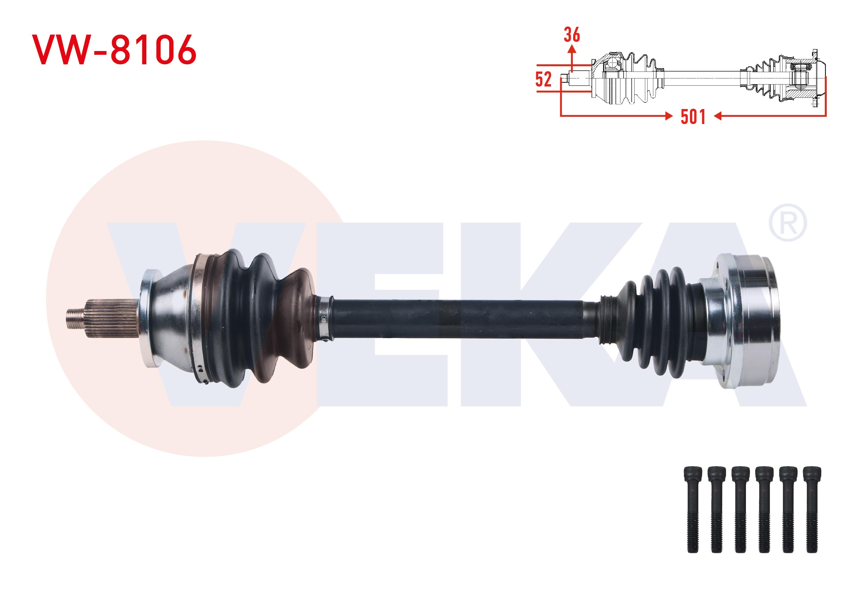 VEKA  | KOMPLE AKS SOL ON UZUNLUK 501mm VOLKSWAGEN POLO 1.4 TDI M-T 2001-2012 / SEAT CORDOBA 2002-2009 / SKODA FABIA 1999-2007 / FABIA II 1.4 TDI 2006-2015 / ROOMSTER 1.4 TDI 2006-