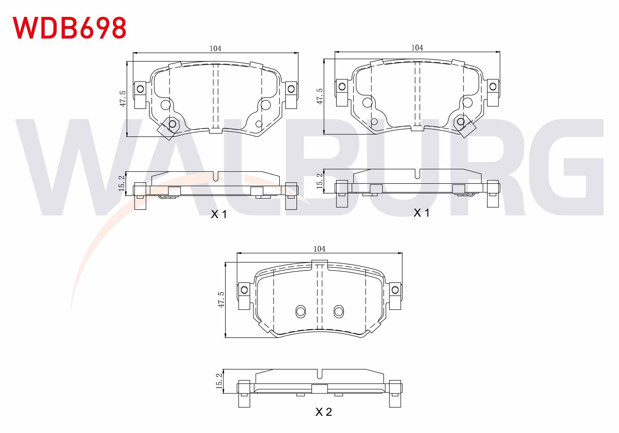 WALBURG  | FREN BALATA ARKA IKAZLI MAZDA 6 (GJ,GH) 2.0 2013- / MAZDA 6 (GJ,GH) 2.2 D 2013-