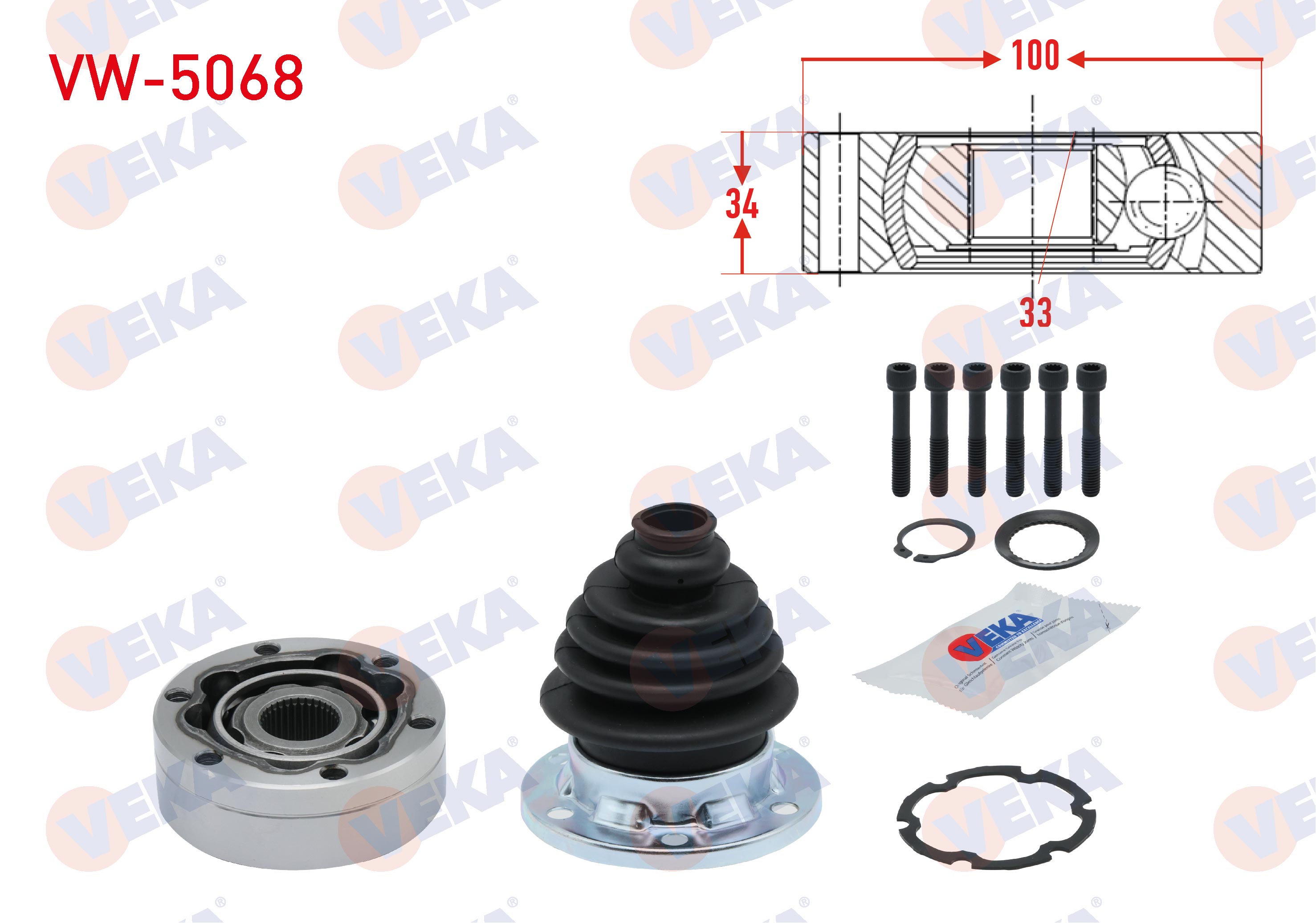 VEKA  | AKS KAFASI SAG ON IC 33X34X100 VOLKSWAGEN GOLF III (1H1) 1.9 D 1991-1999