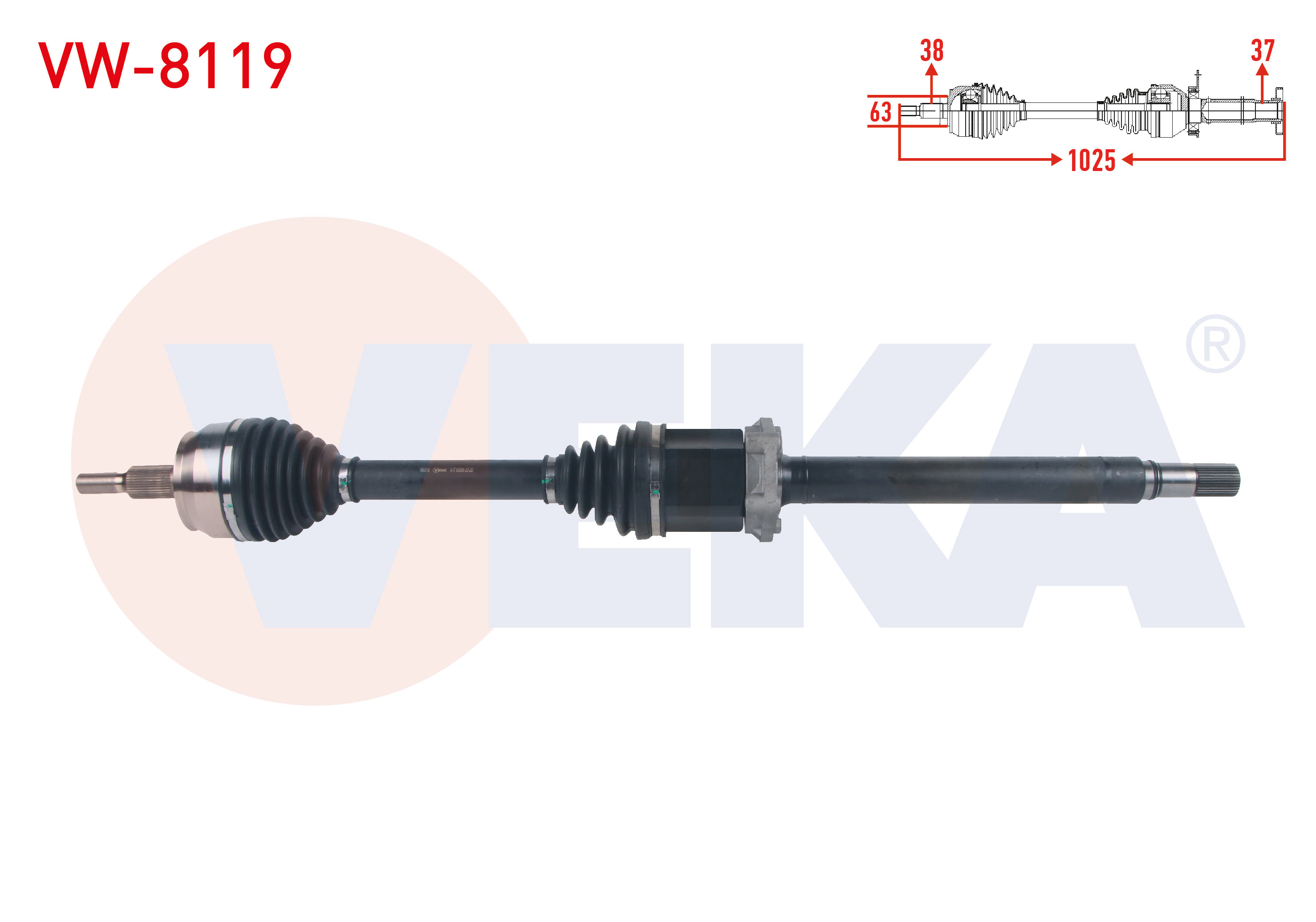 VEKA 203496 | KOMPLE AKS SAG ON UZUNLUK 1025mm VOLKSWAGEN TRANSPORTER VI 2.0 TDI A-T 2015-