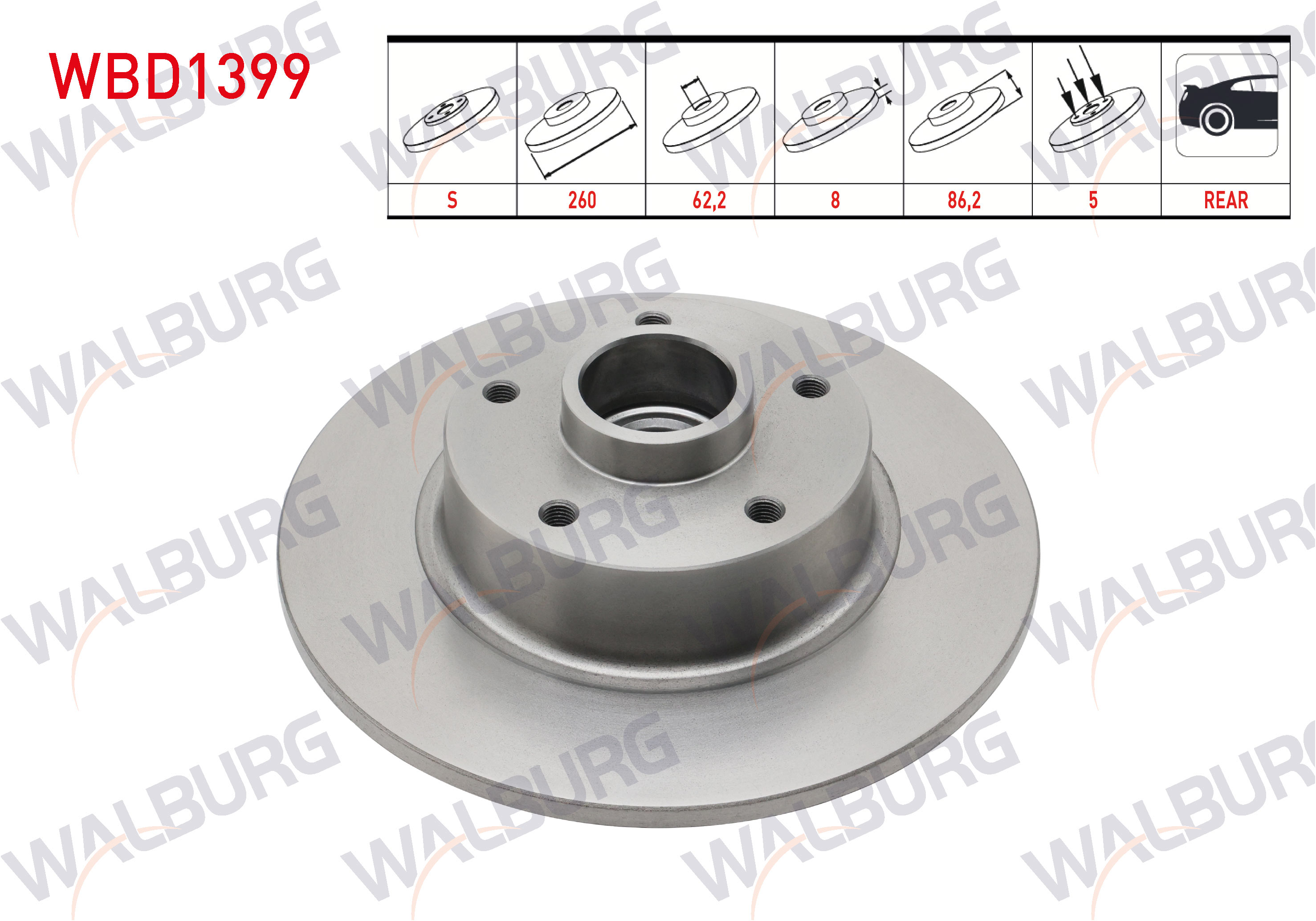 WALBURG 0 986 479 E78 | FREN DISKI ARKA DUZ 5 BJN 260X8X62,20X86,20 RENAULT MEGANE IV 1.5 DCI - 1.6 16v - 1.2 TCE MANYETIK ABS HALKALI PORYALI RULMANLI 2016-