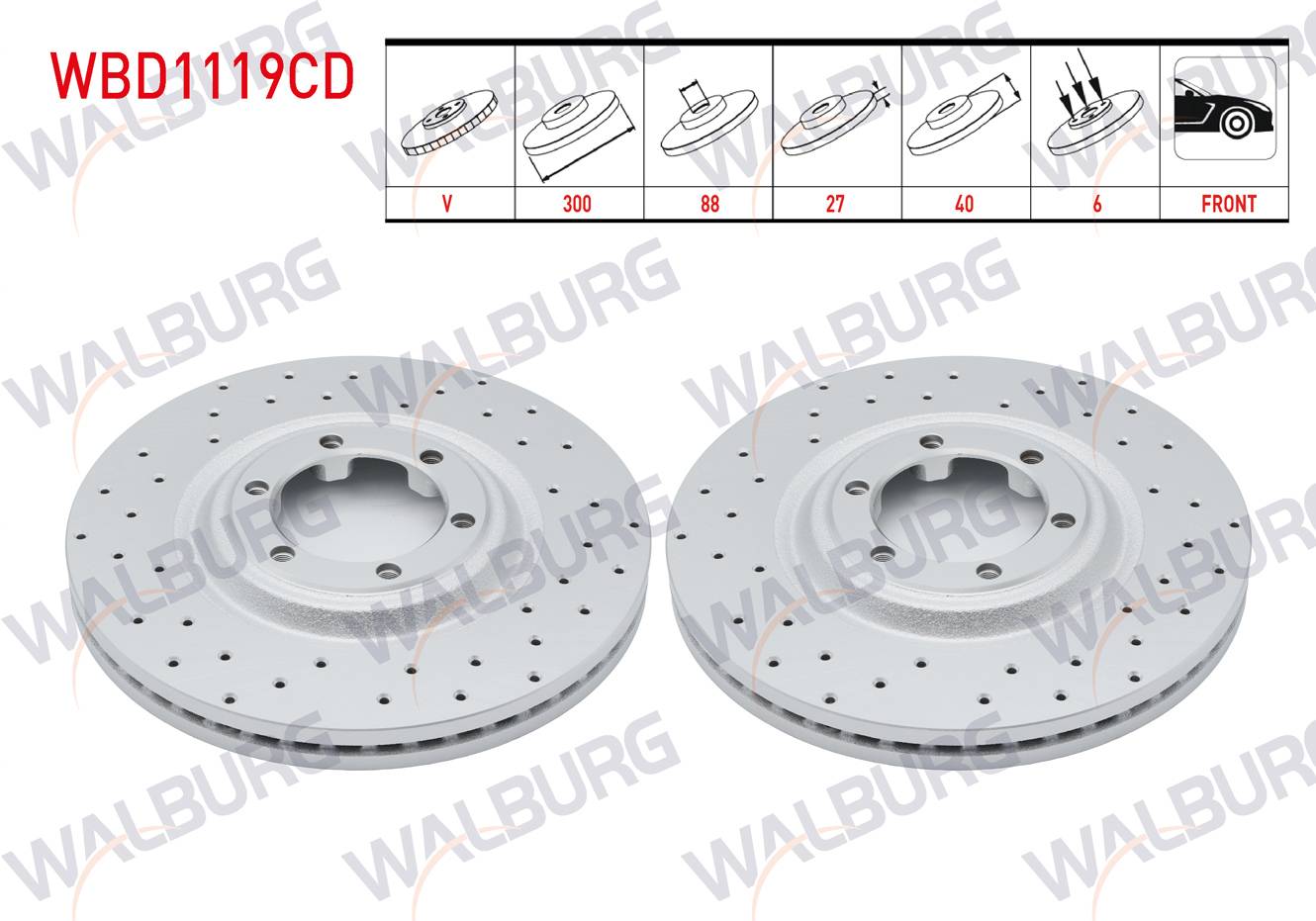 WALBURG  | FREN DISKI ON HAVALI KAPLAMALI PERFORMANS DELIKLI 6 BJN 300X27X88X40 ISUZU D-MAX 2.5 D 2012-