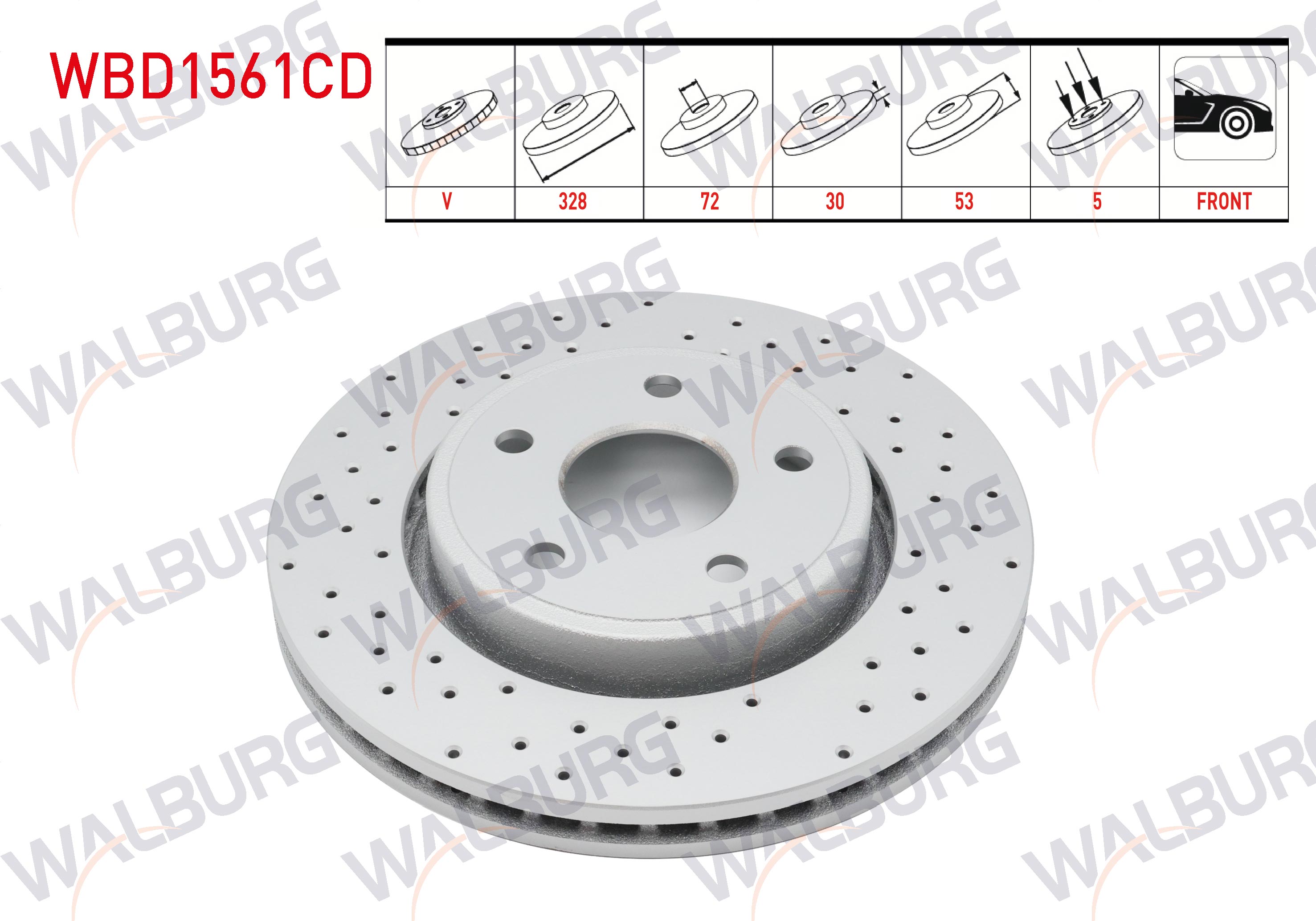 WALBURG  | FREN DISKI ON HAVALI KAPLAMALI PERFORMANS DELIKLI 5 BJN 328X30X72X53 JEEP COMMANDER 3.0 CRD 4X4 2005-2010/GRAND CHEROKEE II 2.7 CRDI 4X4 98-05/GRAND CHEROKEE III 3.0 CRD - 4.7 V8 -