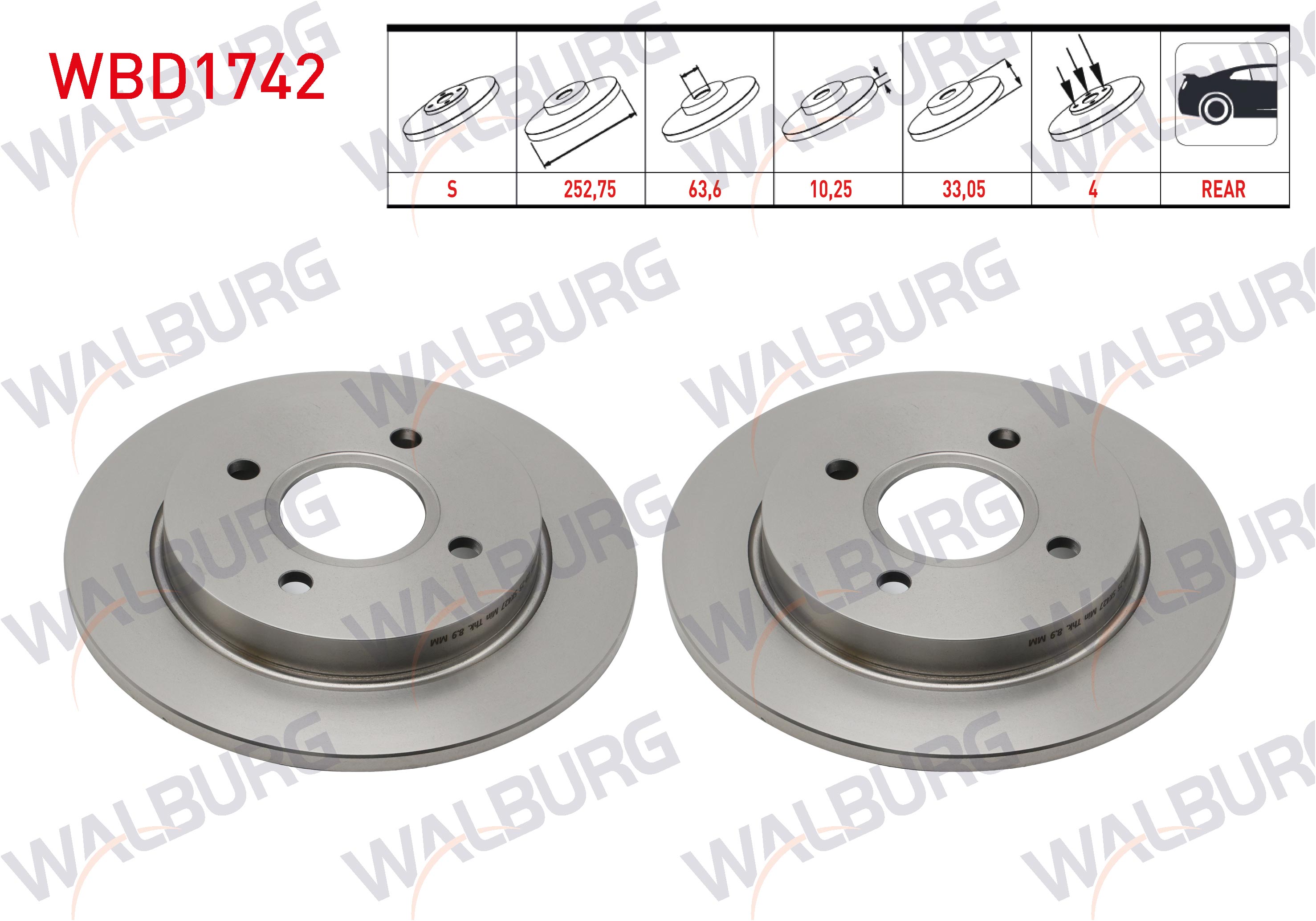 WALBURG DF1654 | FREN DISKI ARKA FORD FOCUS 1998-2005 / FIESTA VI 2013- / SCORPIO 1994-1998 / SIERRA 1982-1993