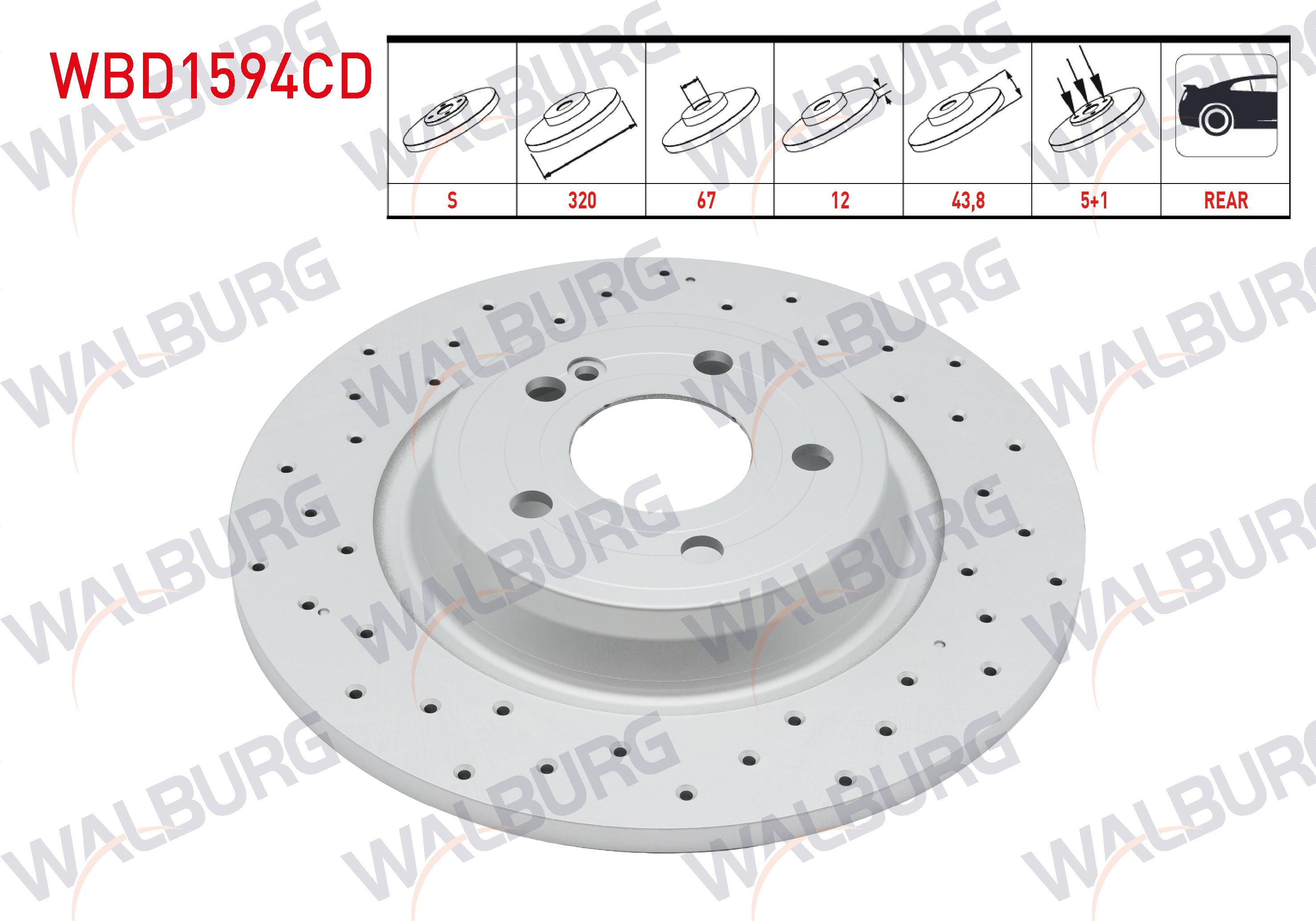 WALBURG 92324303 | FREN DISKI ARKA DUZ KAPLAMALI PERFORMANS DELIKLI 5 BJN 320X12X67X43,8 MERCEDES A (W177) 180 - 180 d 200 2018-/CLA (C118) 180 d - 200 2019-/B (W247) 180 - 180 d 2019-/GLA (H247) 200