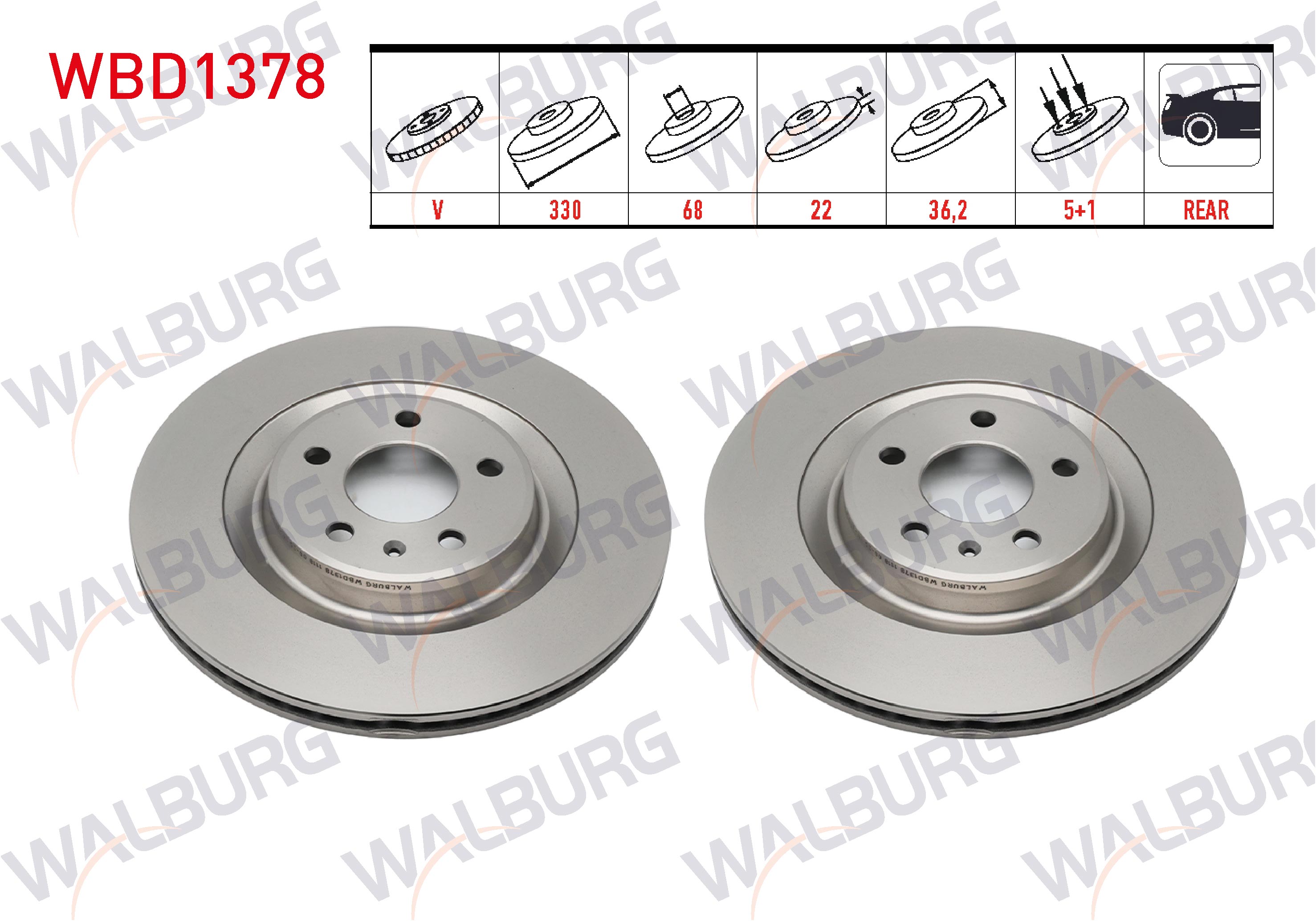 WALBURG  | FREN DISKI ARKA HAVALI 5 BJN 330X22X68X36,20 A4 2.0 TDI-1.8TFSI-2.0TFSI 2007-2015/A4 1.4 TFSI-2.0 TDI-2.0 TSI 2015-/A5 1.4 TFSI-2.0 TDI 2017/A6 2.0 TFSI-3.0 TDI 2010-/MACAN 2.0 - 3